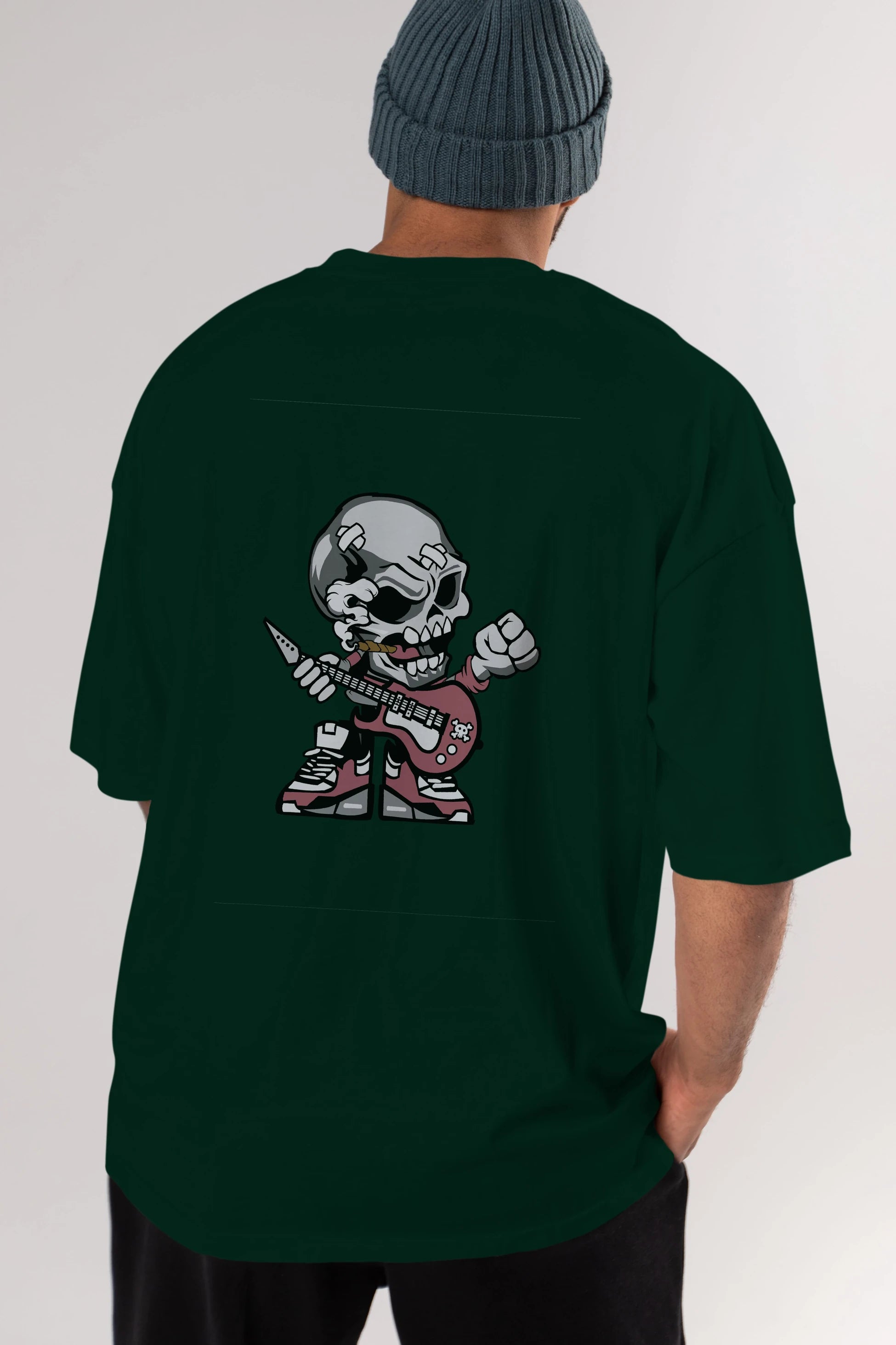 Skull Rockstar Arka Baskılı Oversize t-shirt Erkek Kadın Unisex %100 Pamuk tişort