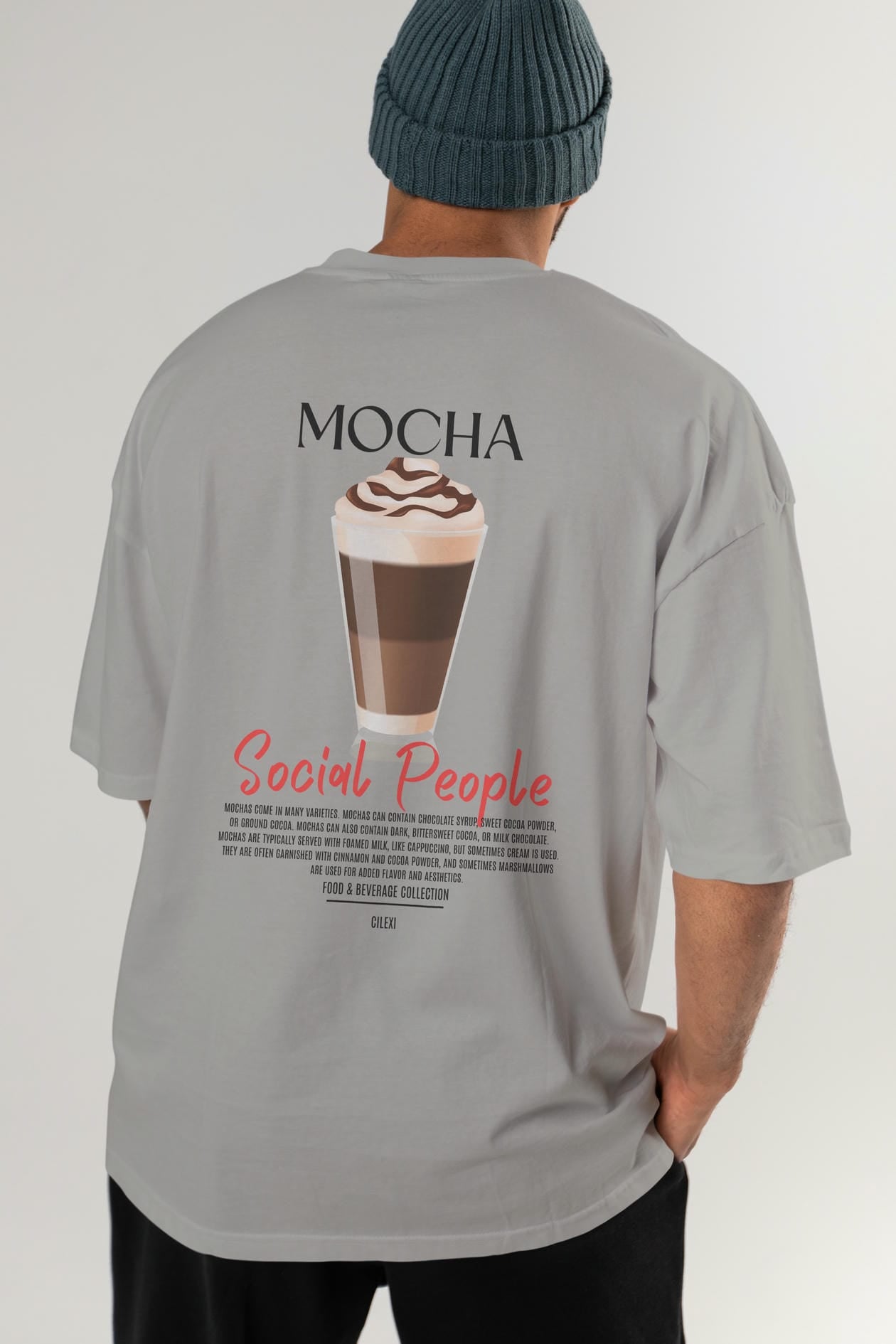 Mocha Kokteyl Serisi Baskılı Oversize t-shirt Erkek Kadın Unisex %100 Pamuk Bisiklet Yaka tişort
