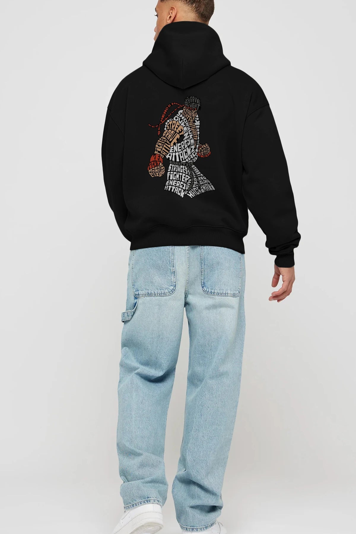 Hadouken Arka Baskılı Hoodie Oversize Kapüşonlu Sweatshirt Erkek Kadın Unisex