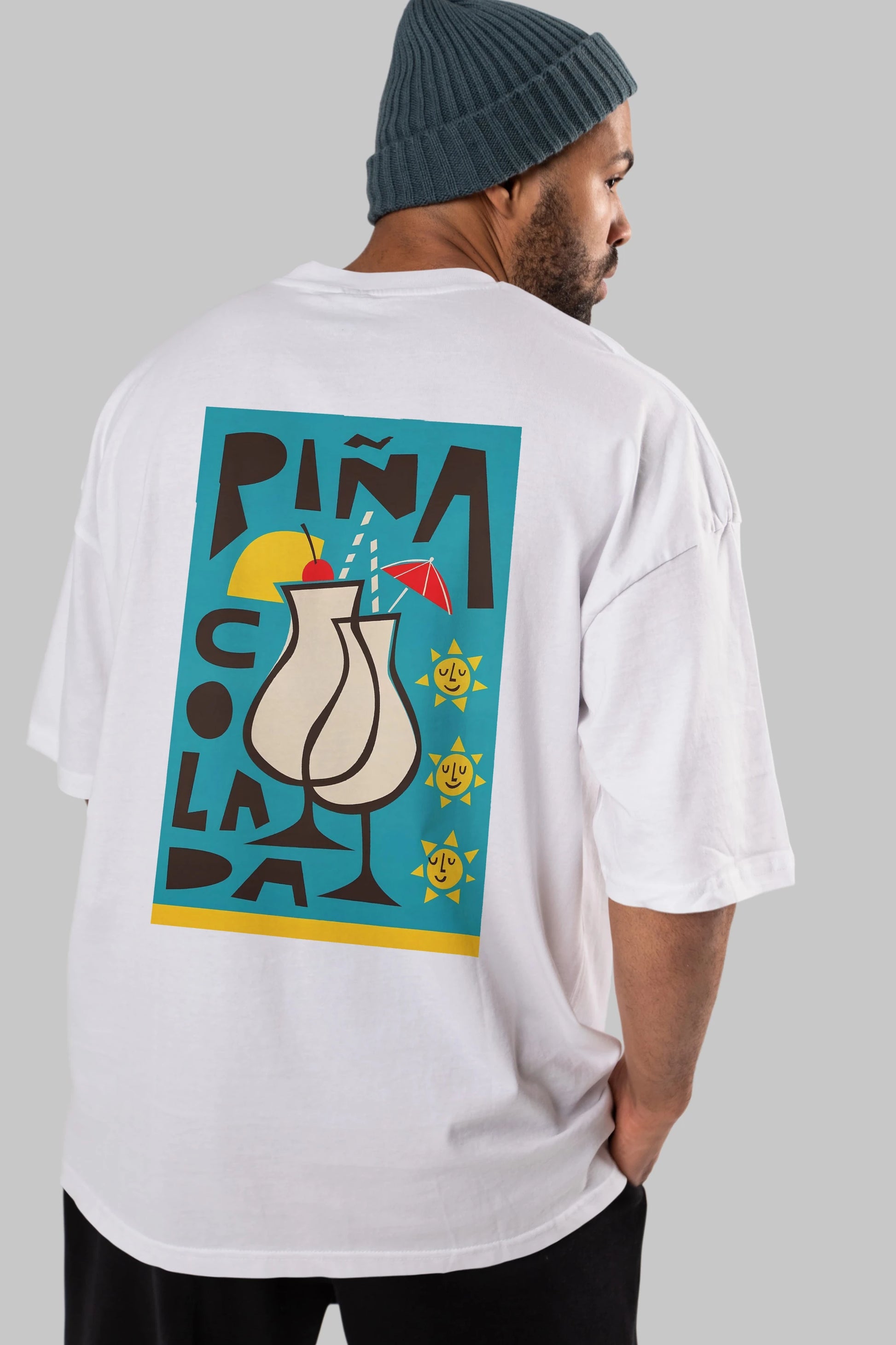 Pina Colada 4 Arka Baskılı Oversize t-shirt Erkek Kadın Unisex %100 Pamuk Bisiklet Yaka tişort