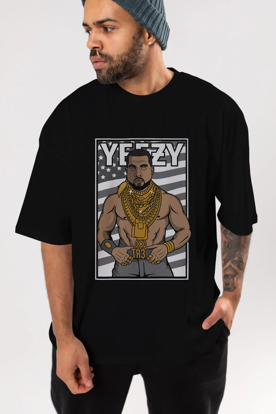 Mr.T Ön Baskılı Oversize t-shirt Erkek Kadın Unisex %100 Pamuk tişort