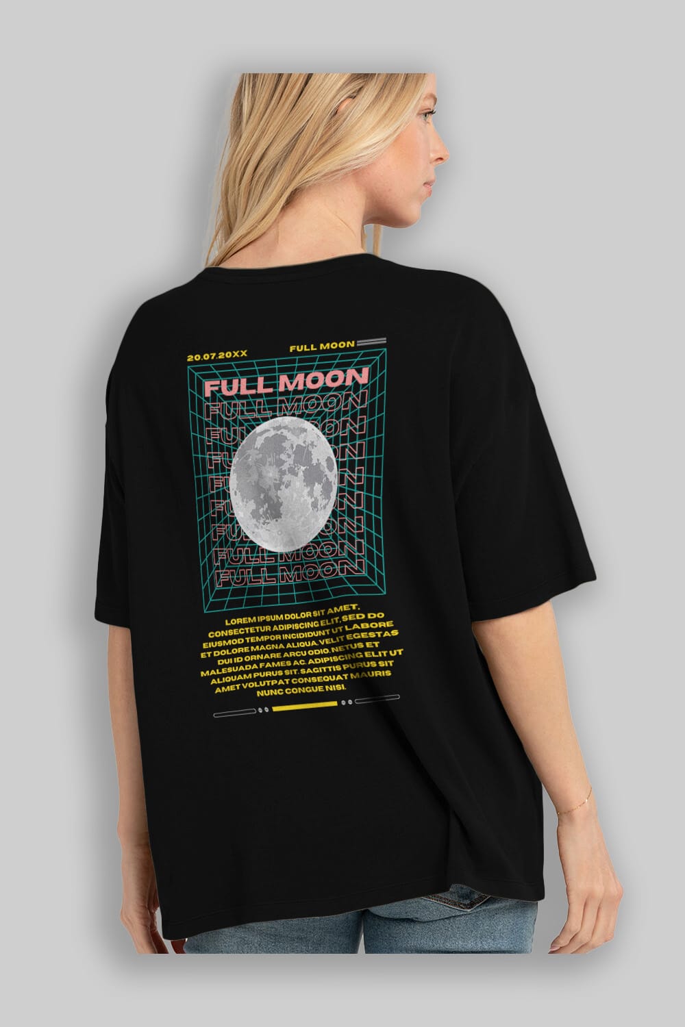 Full Moon Yazılı Arka Baskılı Oversize t-shirt Erkek Kadın Unisex