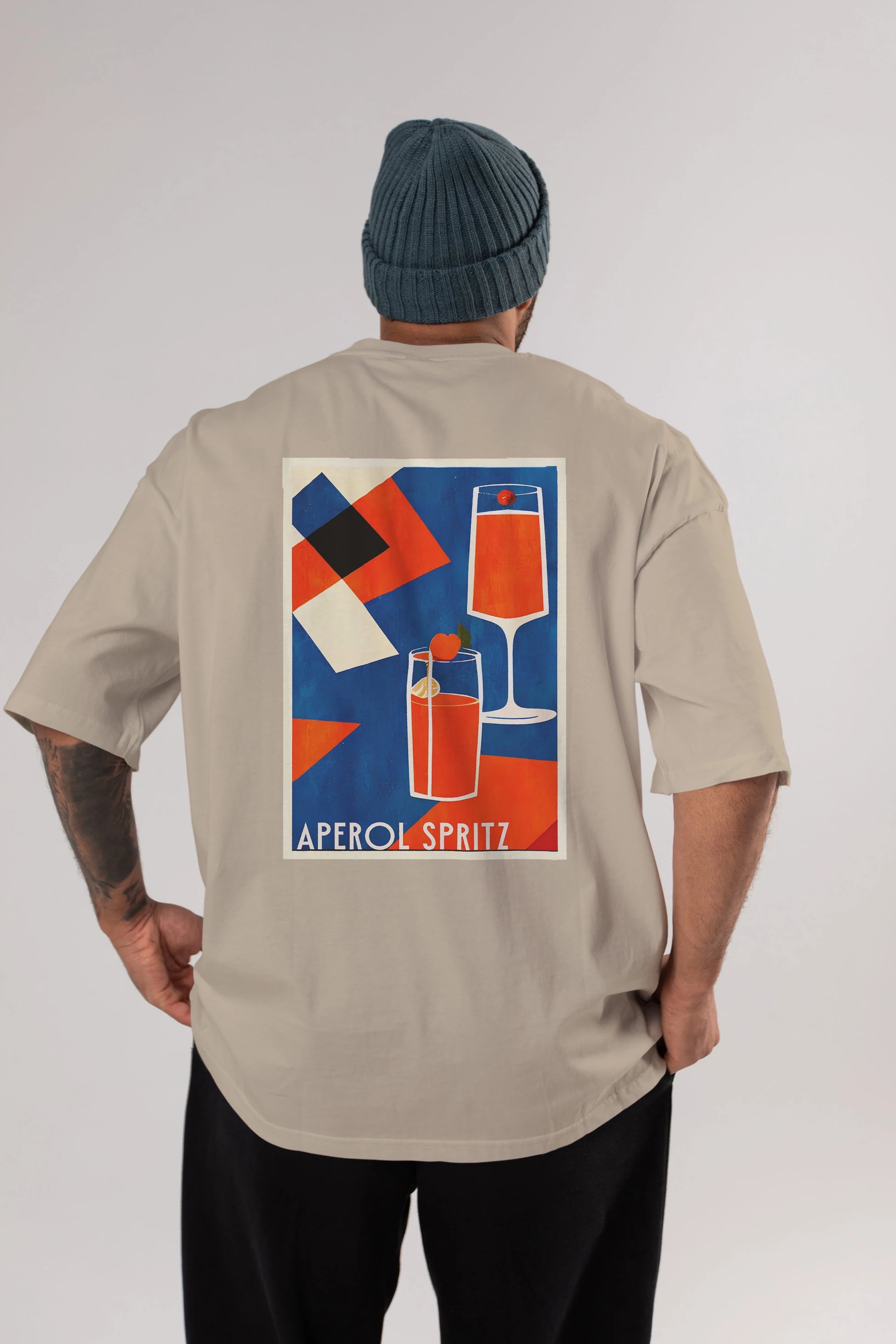 Aperol Spritz 4 Arka Baskılı Oversize t-shirt Erkek Kadın Unisex %100 Pamuk Bisiklet Yaka tişort