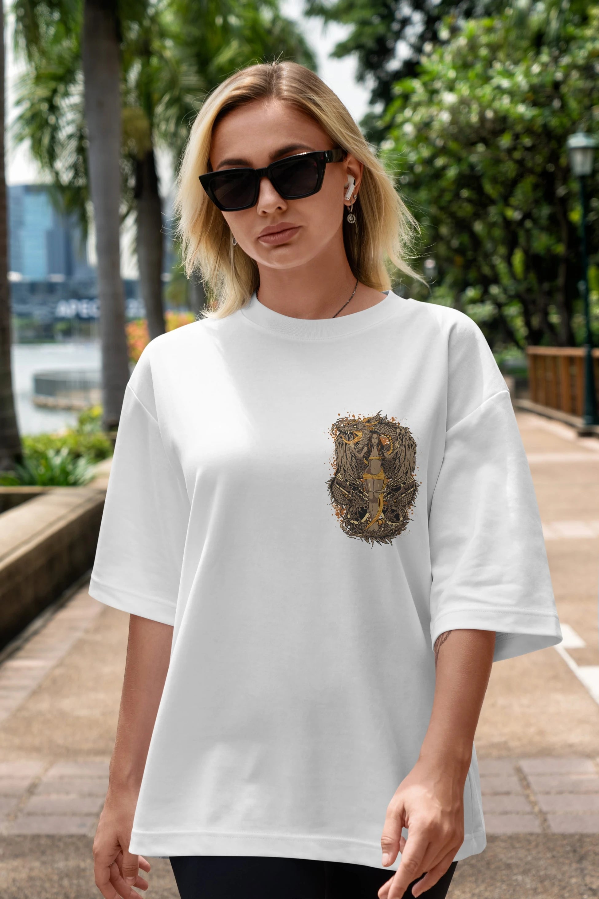 TRIBAL (3) Ön Sol Baskılı Oversize t-shirt Erkek Kadın Unisex %100 Pamuk Bisiklet Yaka tişort