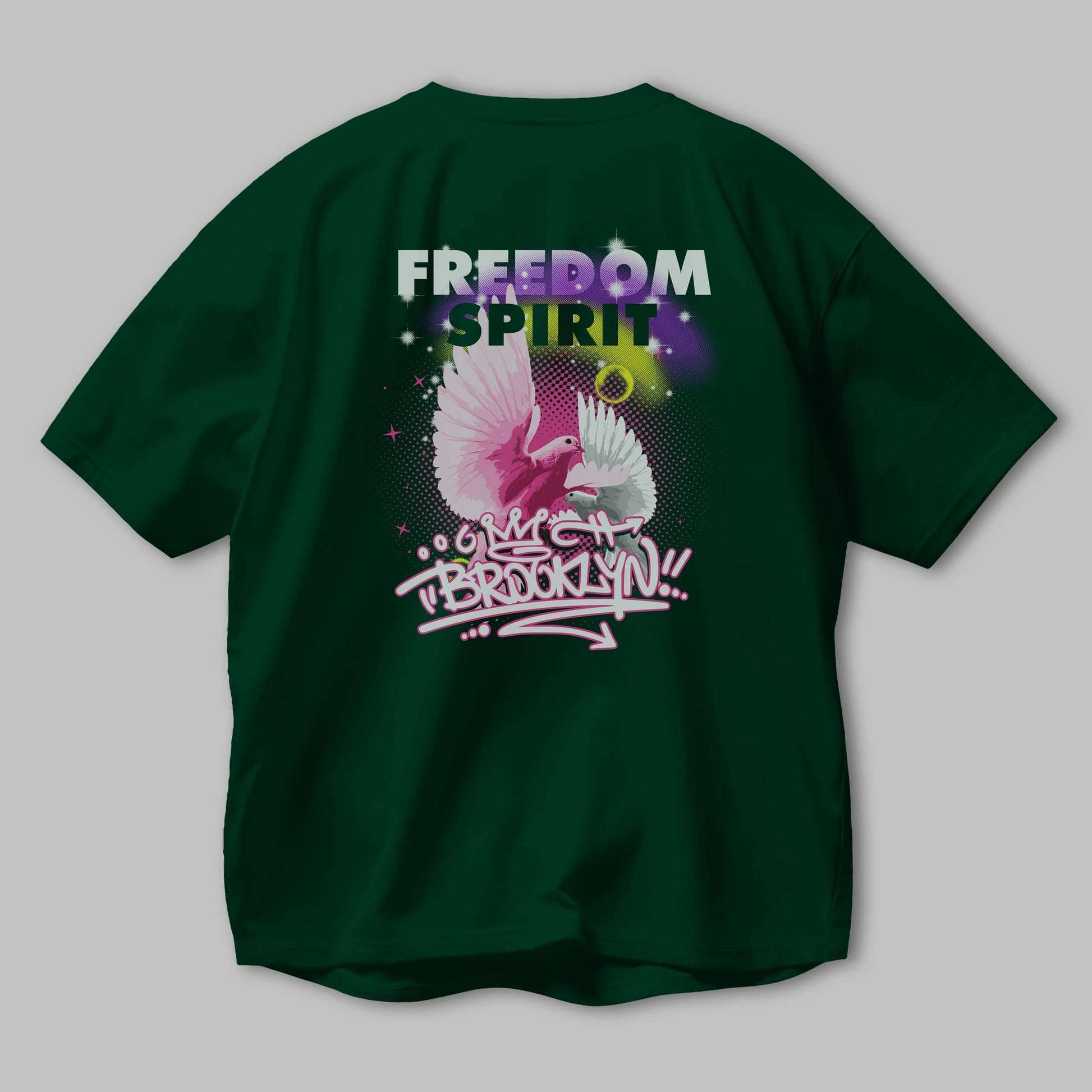 Freedom Spirit Brooklyn Arka Baskılı Oversize t-shirt Erkek Kadın Unisex