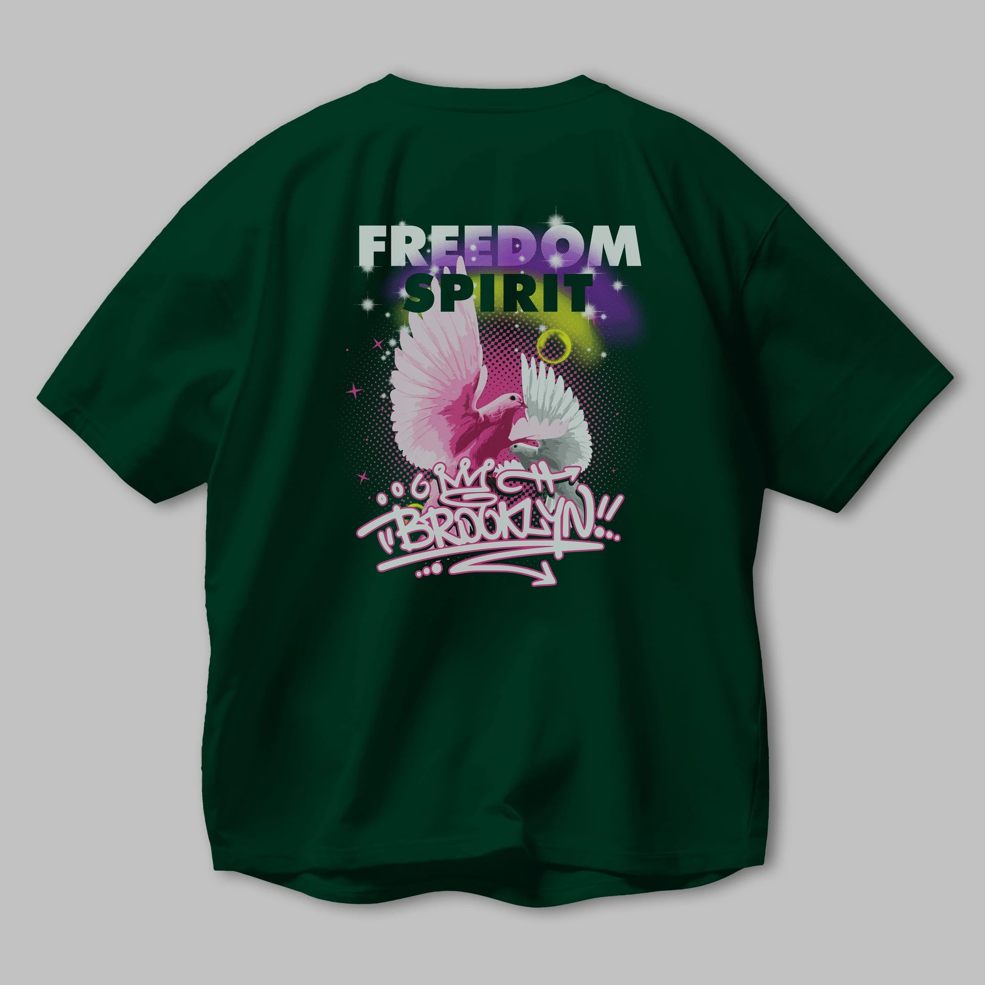 Freedom Spirit Brooklyn Arka Baskılı Oversize t-shirt Erkek Kadın Unisex