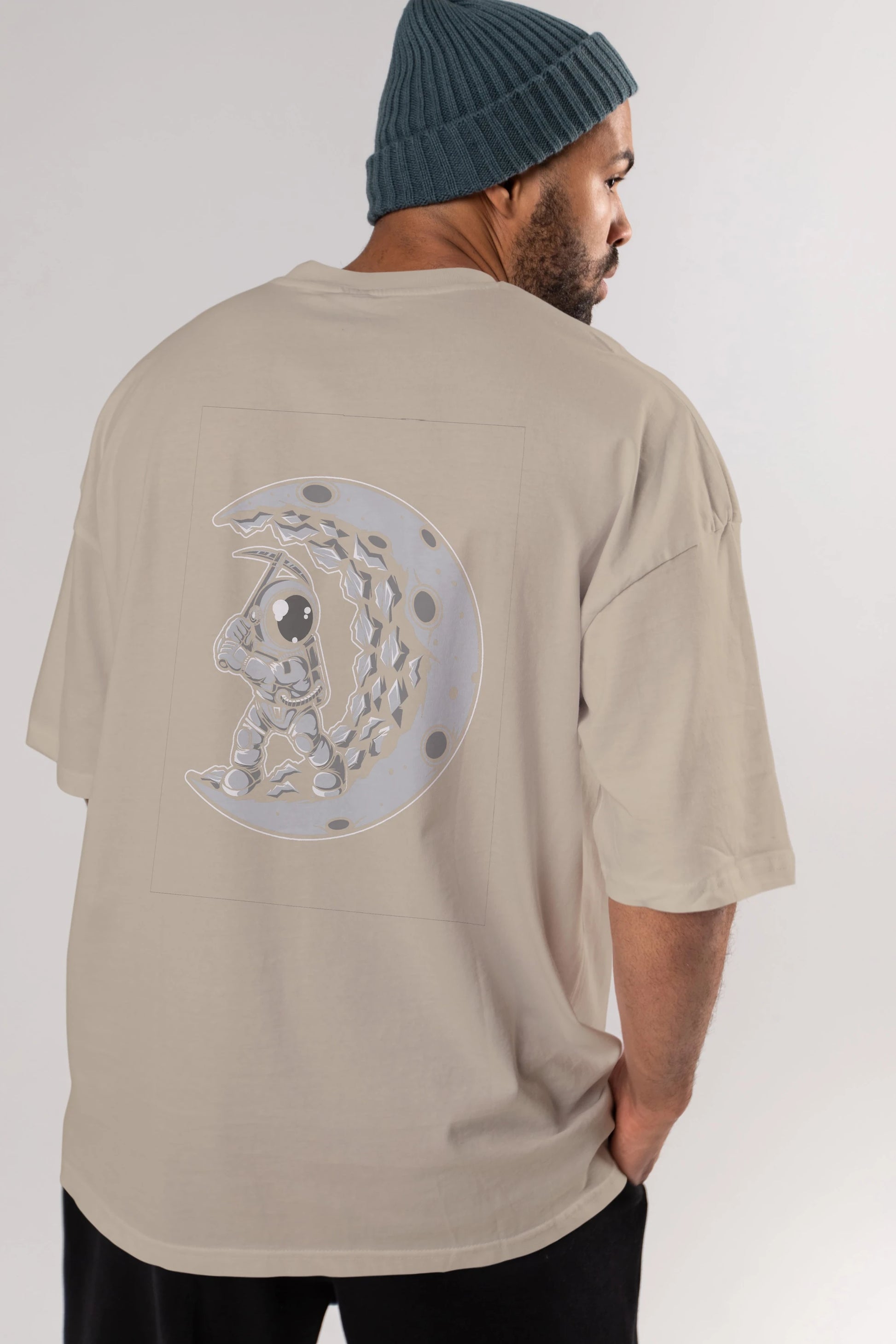 Astronaut Moon Digger Arka Baskılı Oversize t-shirt Erkek Kadın Unisex