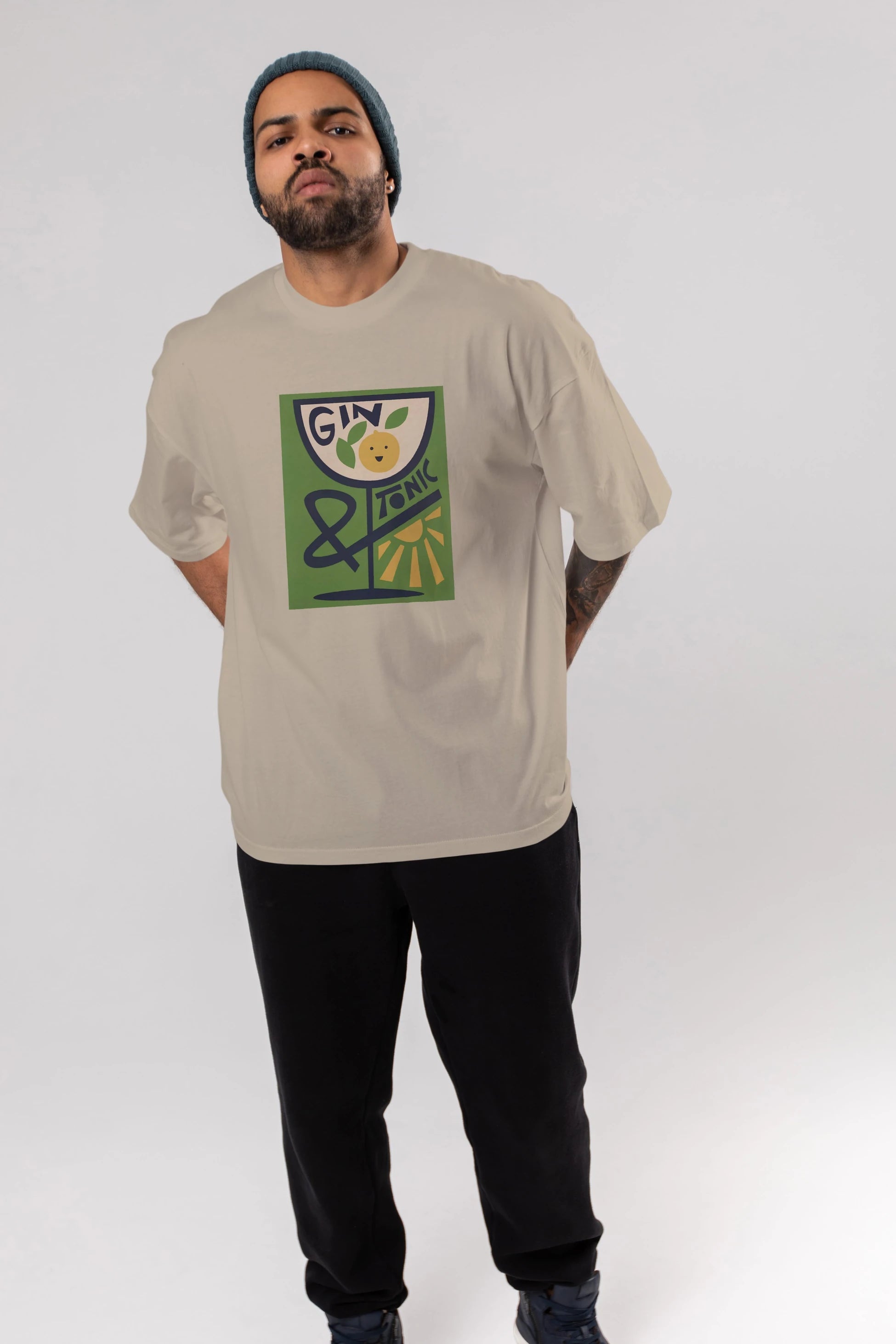 Gin Tonic 3 Ön Baskılı Oversize t-shirt Erkek Kadın Unisex %100 Pamuk Bisiklet Yaka tişort