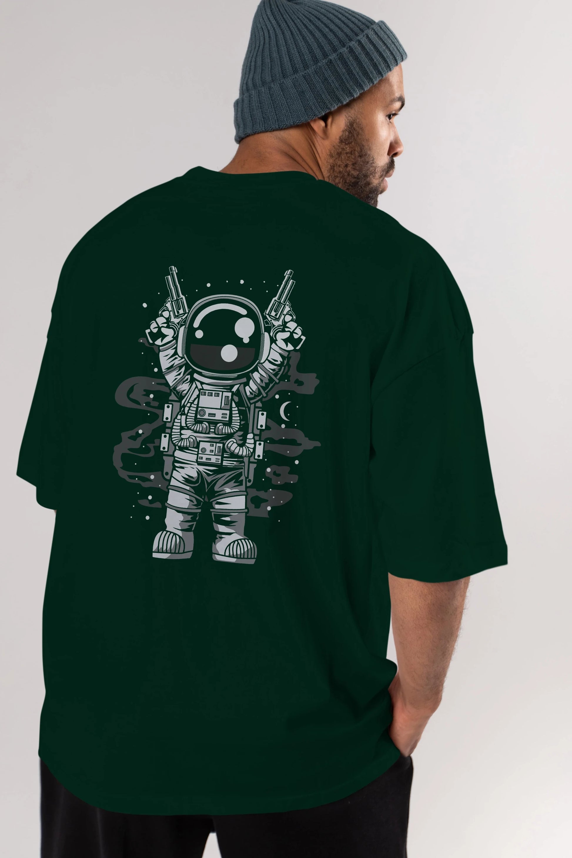Astronaut Gun Arka Baskılı Oversize t-shirt Erkek Kadın Unisex