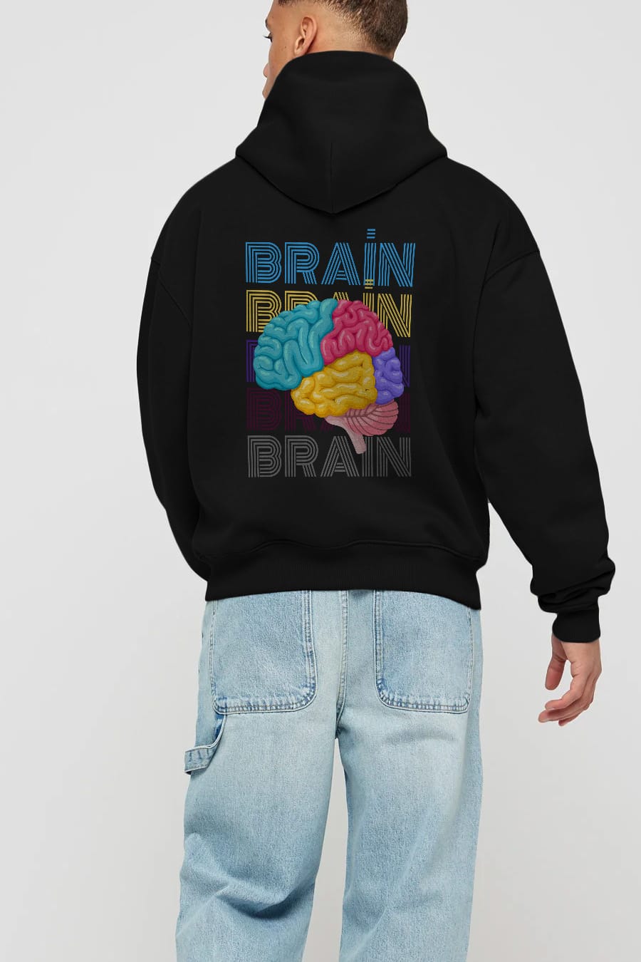 Brain Yazılı Arka Baskılı Oversize Hoodie Kapüşonlu Sweatshirt Erkek Kadın Unisex
