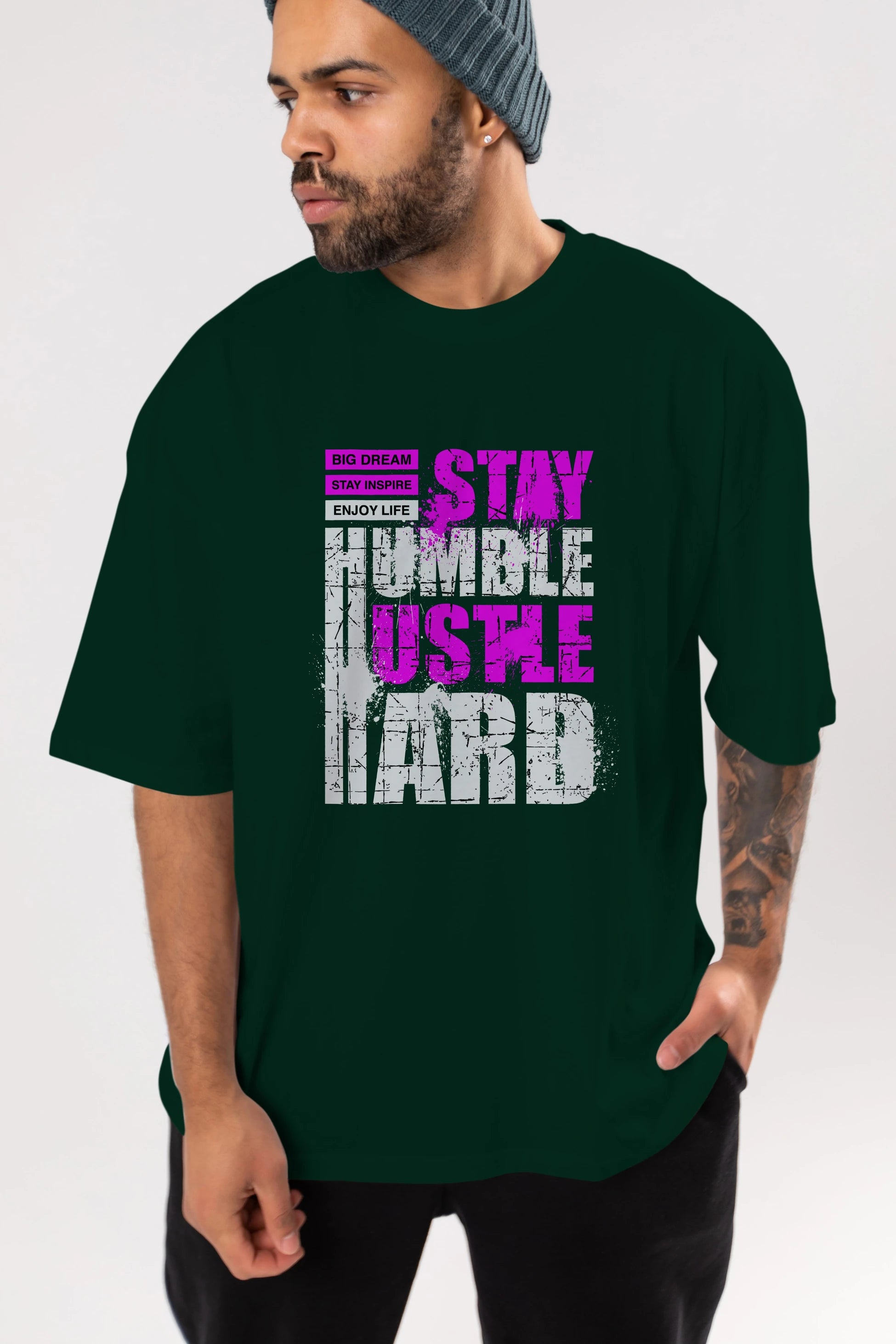 Stay Hustle Ön Baskılı Oversize t-shirt Erkek Kadın Unisex