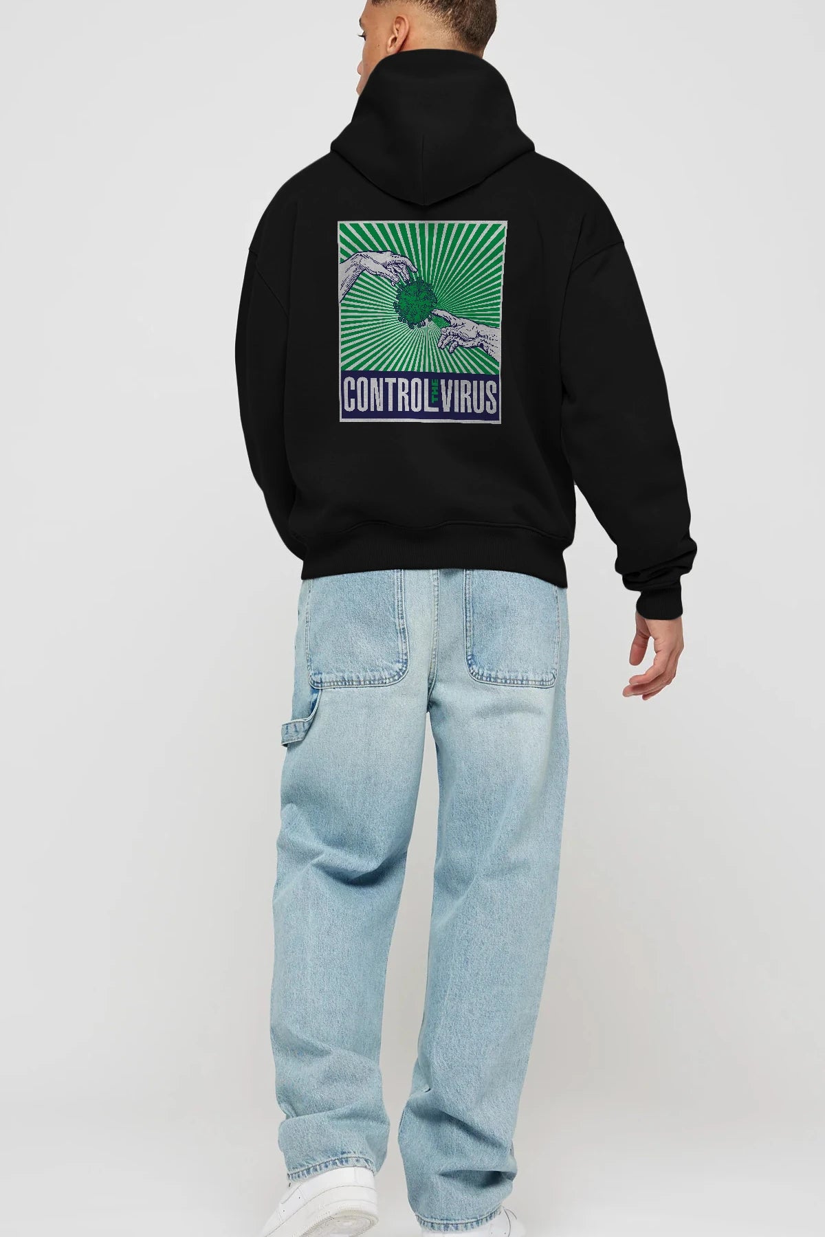 Control The Virus Arka Baskılı Hoodie Oversize Kapüşonlu Sweatshirt Erkek Kadın Unisex