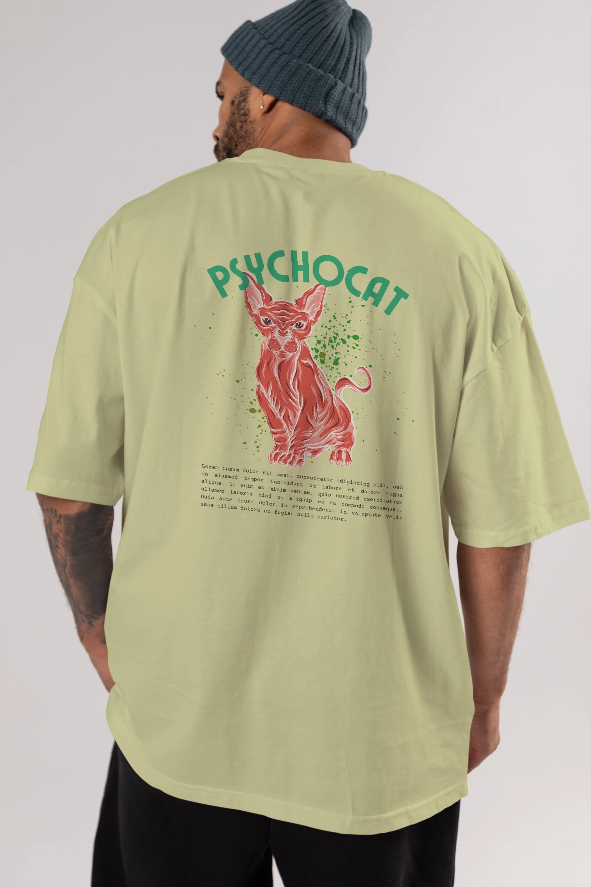 Psychocat Arka Baskılı Oversize t-shirt Erkek Kadın Unisex