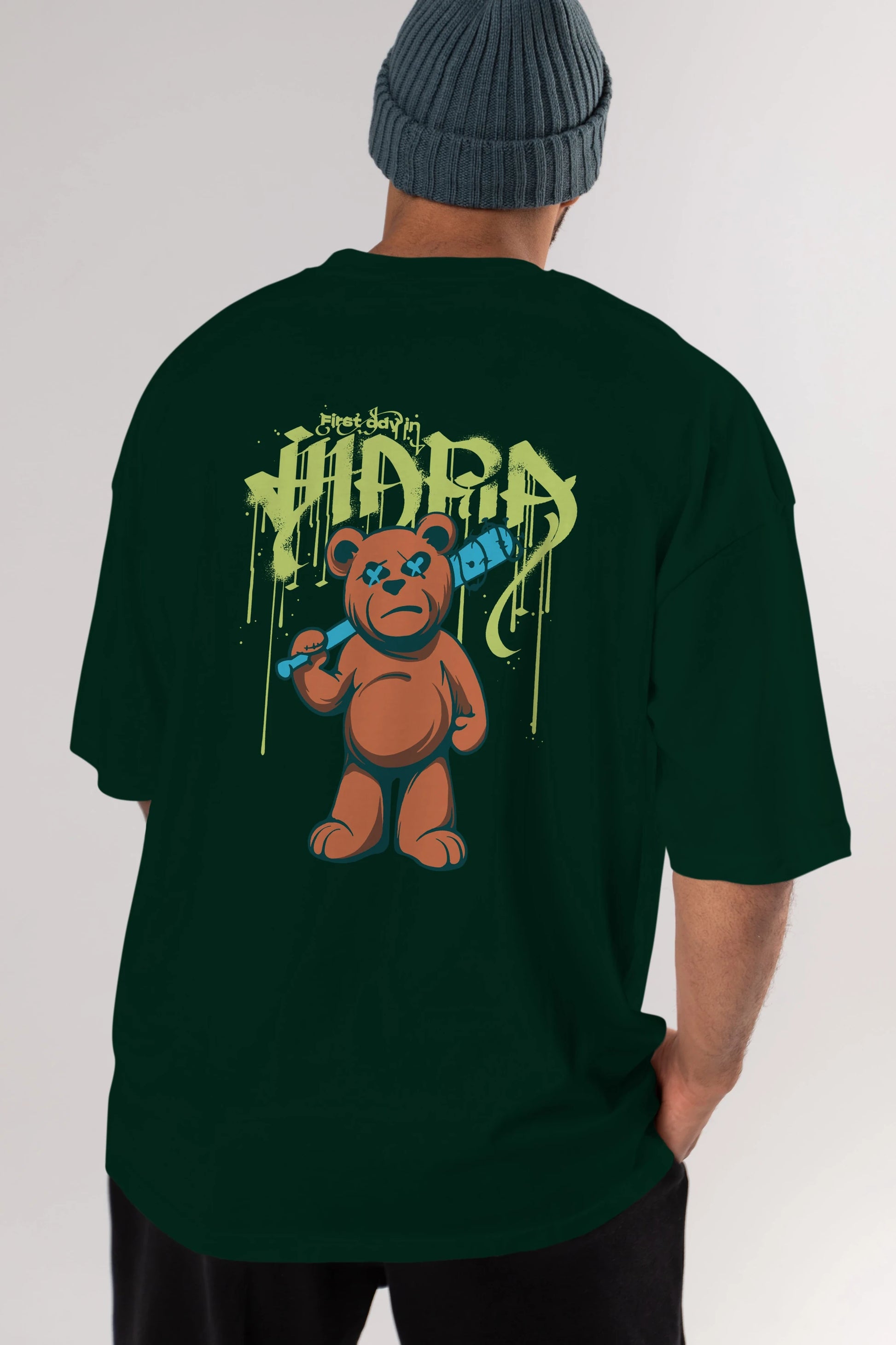 Hidra Bear Arka Baskılı Oversize t-shirt Erkek Kadın Unisex