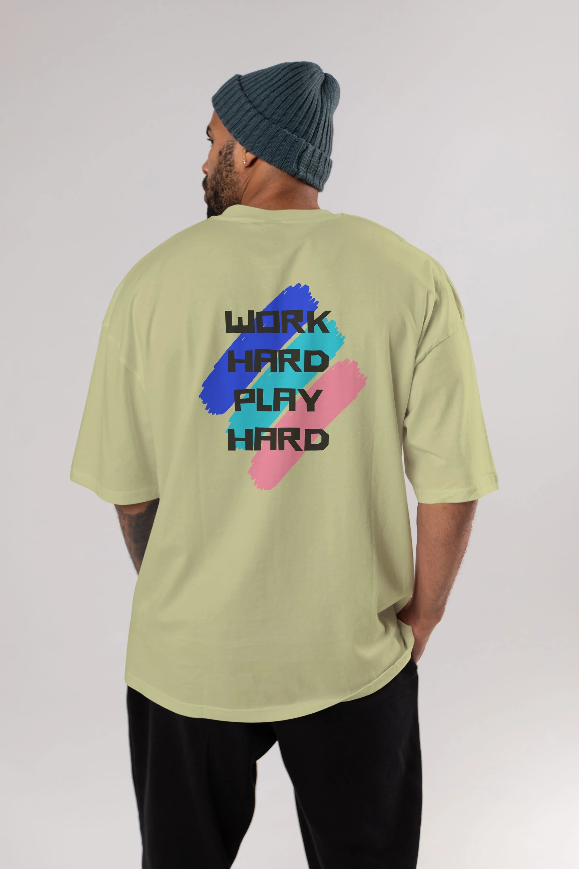 Work Hard Play Hard 2 Arka Baskılı Oversize t-shirt Erkek Kadın Unisex