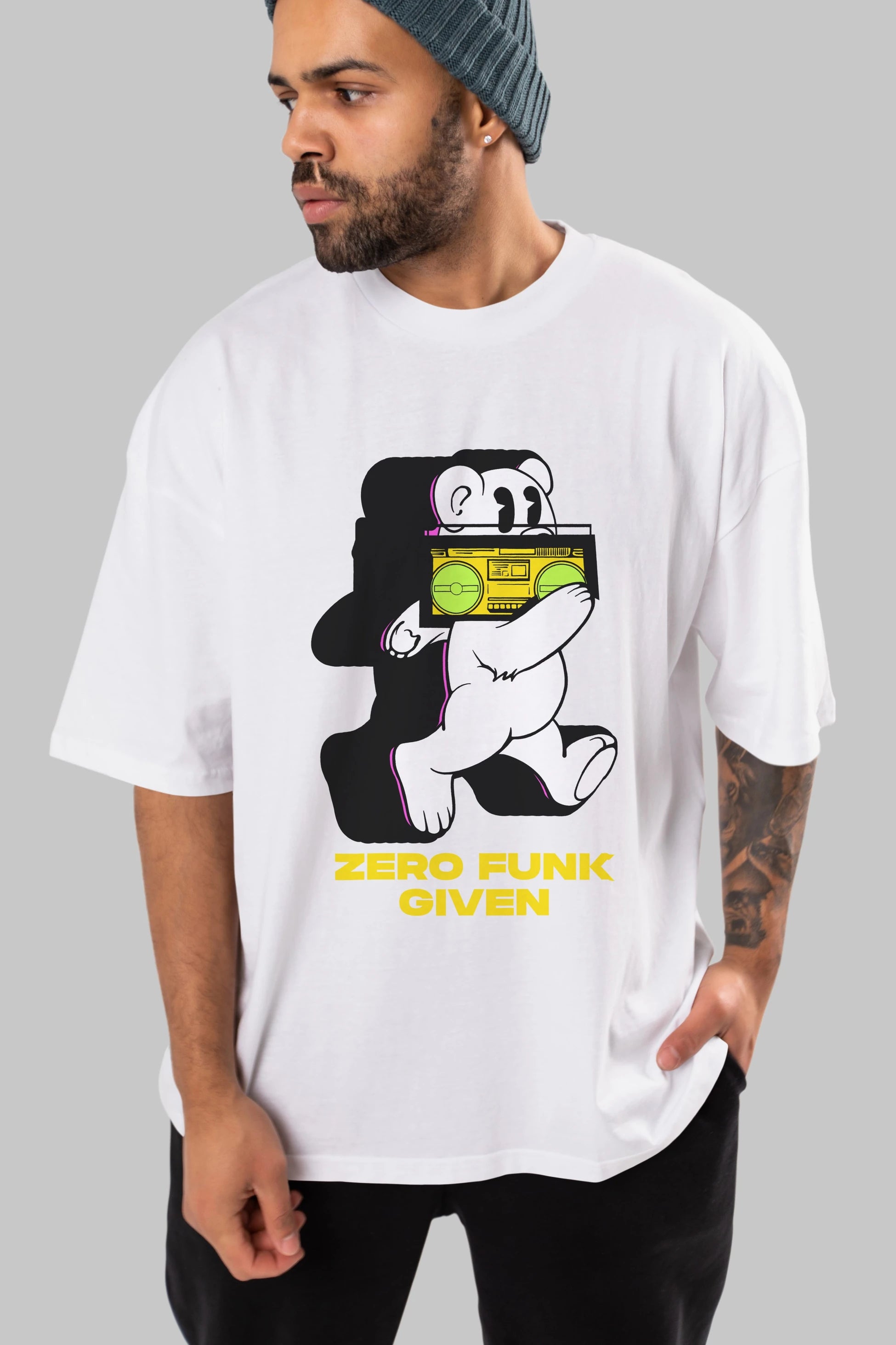 Zero Funk Given Bear Ön Baskılı Oversize t-shirt Erkek Kadın Unisex