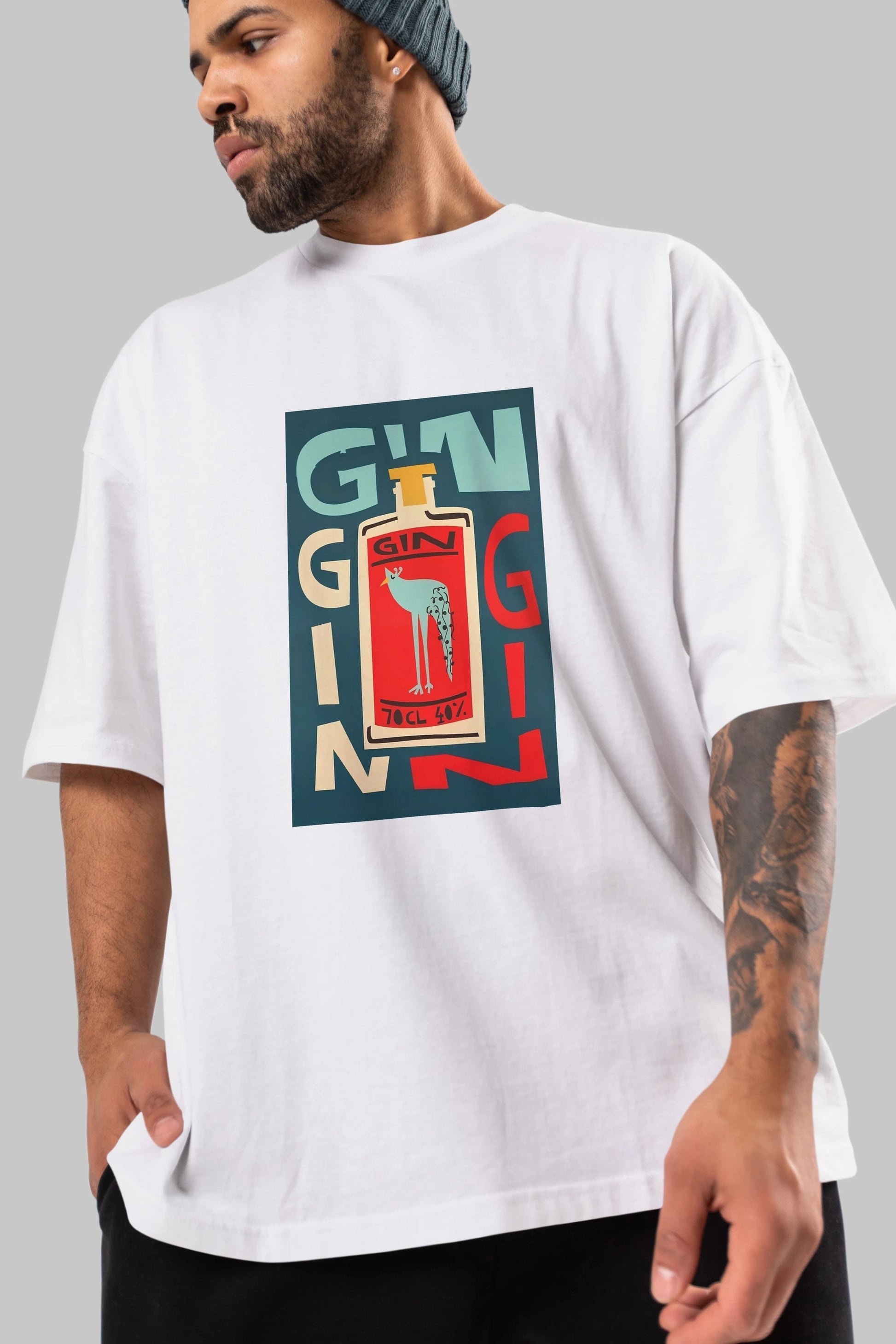 Gin 2 Ön Baskılı Oversize t-shirt Erkek Kadın Unisex %100 Pamuk Bisiklet Yaka tişort