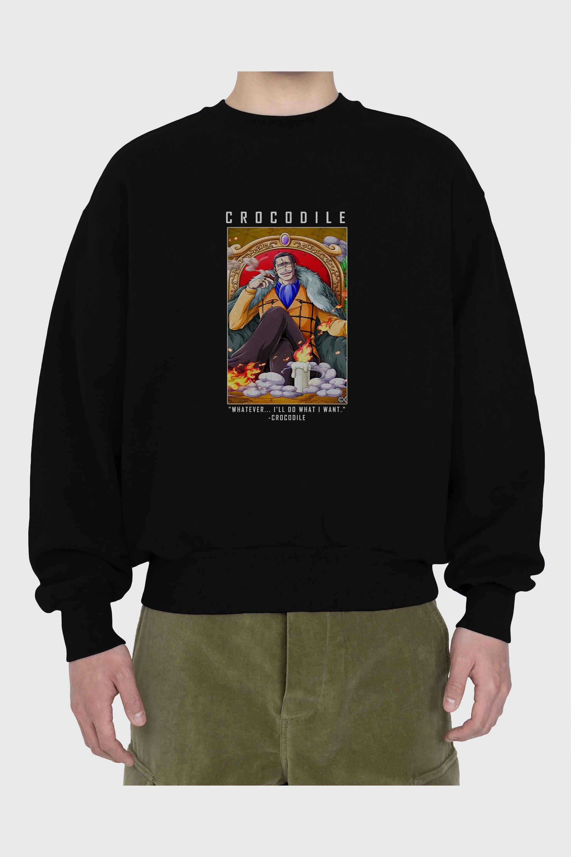 Crocodile Ön Baskılı Anime Oversize Sweatshirt Erkek Kadın Unisex