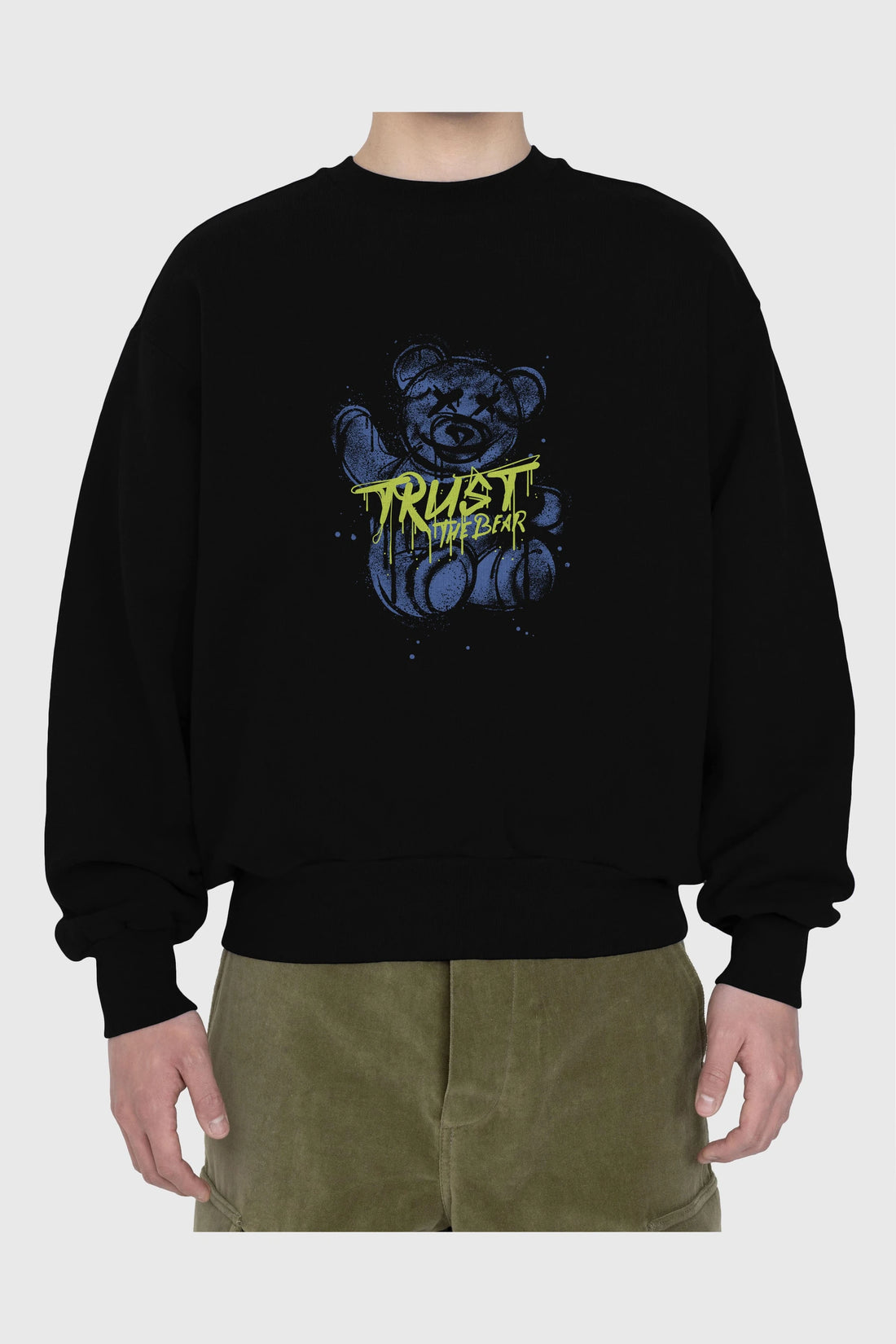 Trust The Bear 4 Ön Baskılı Oversize Sweatshirt Erkek Kadın Unisex