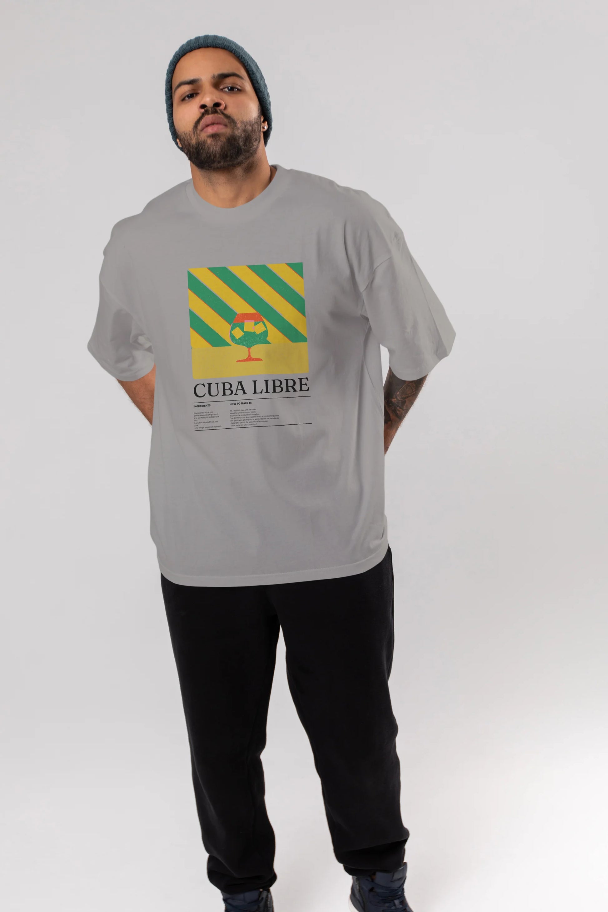 Cuba Libre Kokteyl Ön Baskılı Oversize t-shirt Erkek Kadın %100 Pamuk Bisiklet Yaka tişort