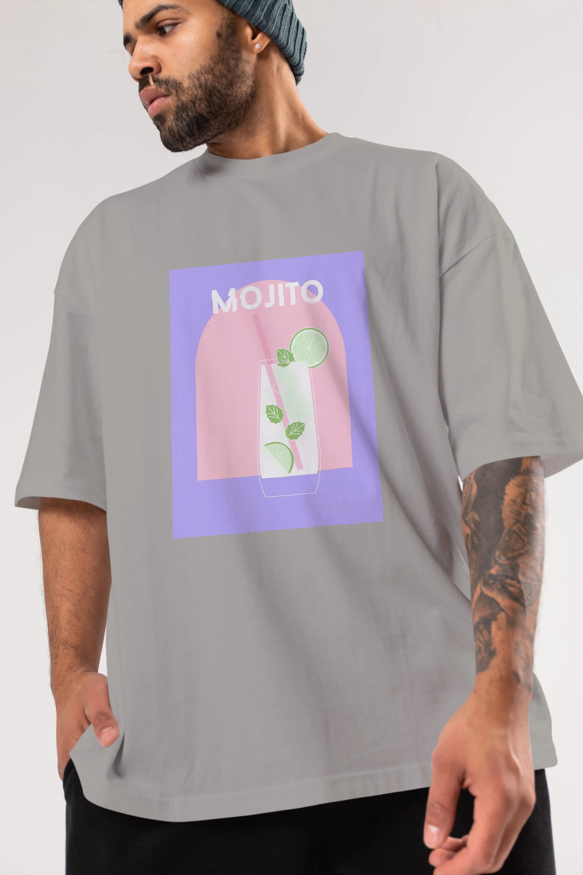 Mojito 2 Ön Baskılı Oversize t-shirt Erkek Kadın Unisex %100 Pamuk Bisiklet Yaka tişort