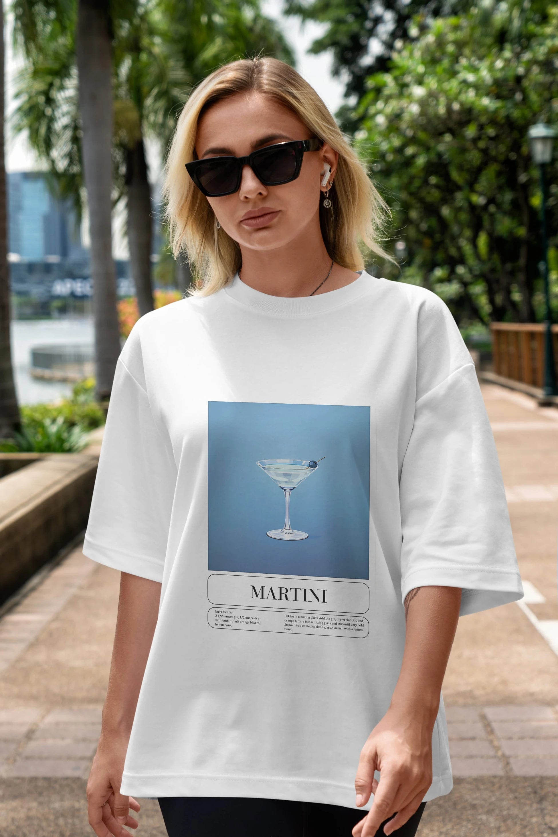 Martini Ön Baskılı Oversize t-shirt Erkek Kadın Unisex %100 Pamuk Bisiklet Yaka tişort