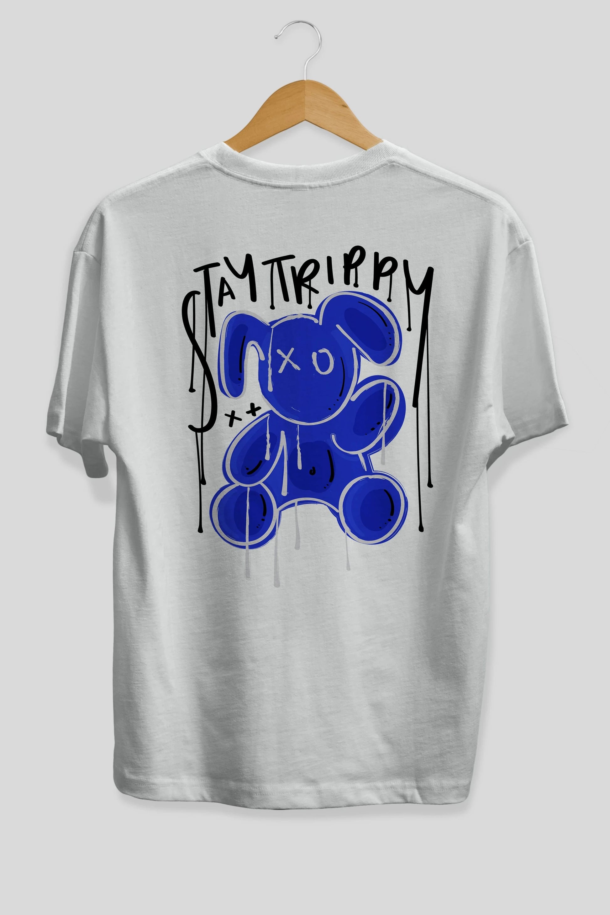 Stay Trippy Bear Arka Baskılı Oversize t-shirt Erkek Kadın Unisex