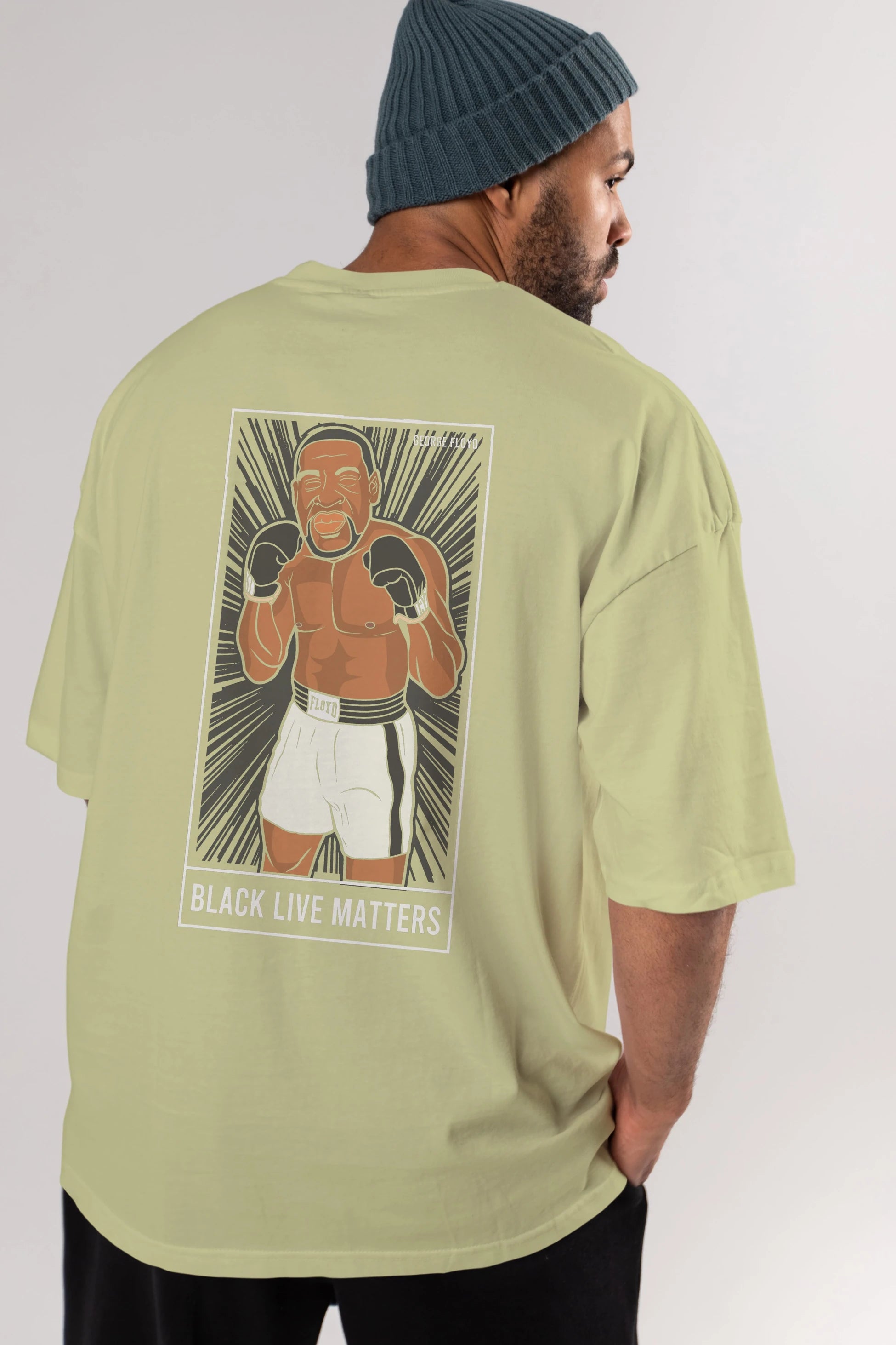 George Floyd Boxer Arka Baskılı Oversize t-shirt Erkek Kadın Unisex %100 Pamuk tişort