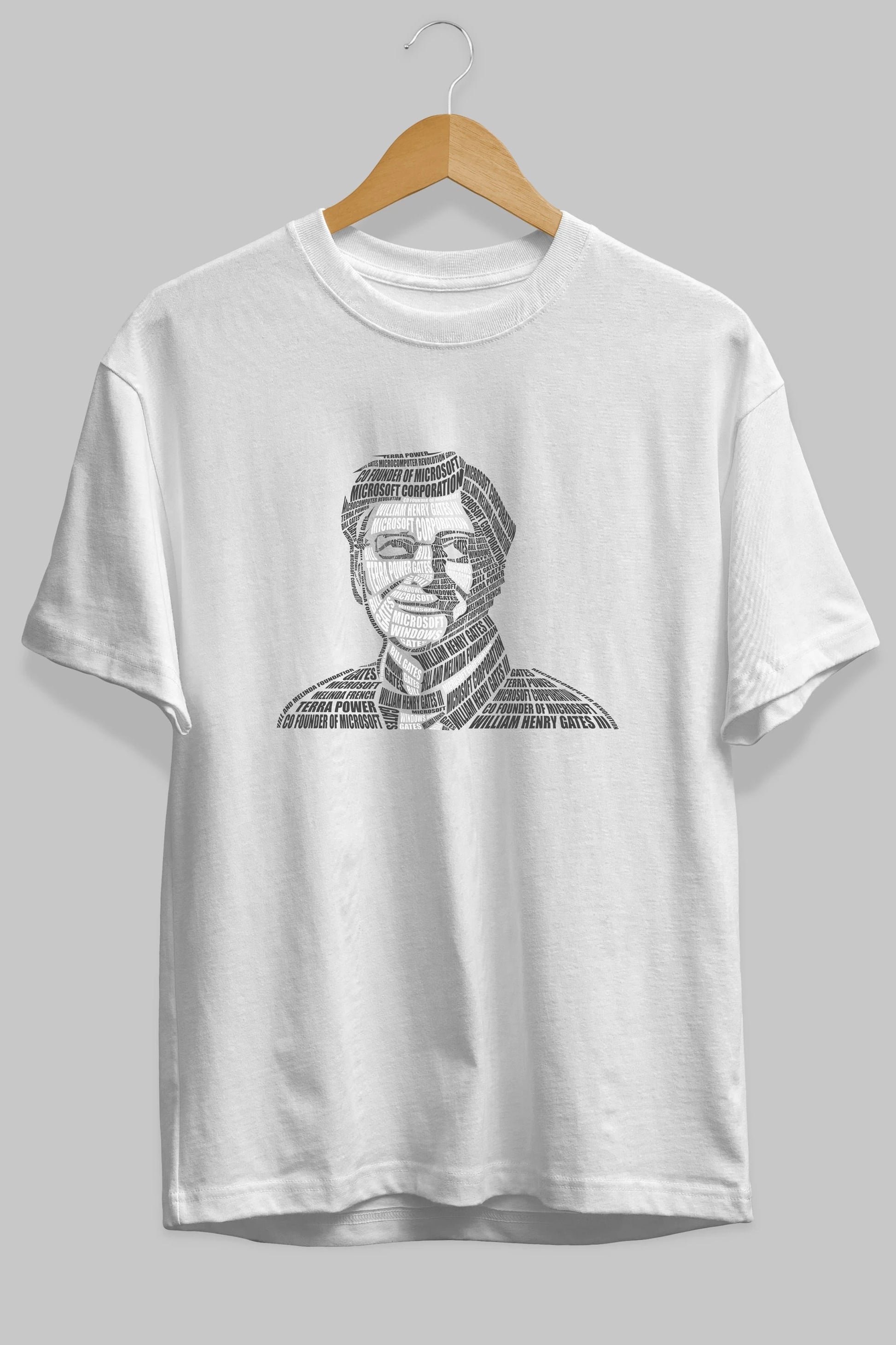 Bill Gates Calligram Ön Baskılı Oversize t-shirt %100 pamuk Erkek Kadın Unisex
