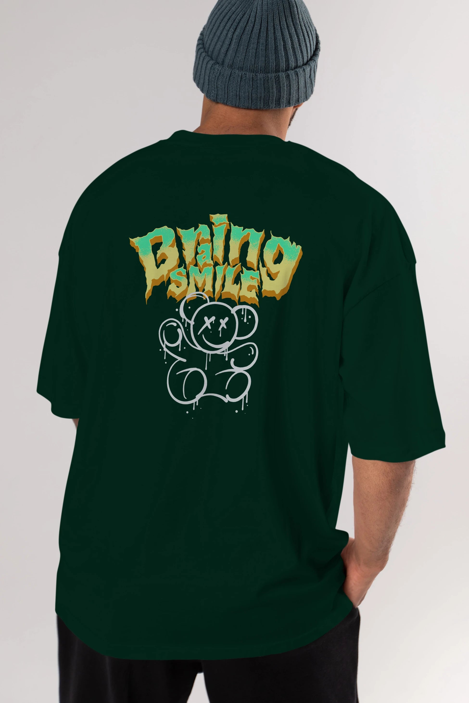 Teddy Bear Braing Smile Arka Baskılı Oversize t-shirt Erkek Kadın Unisex