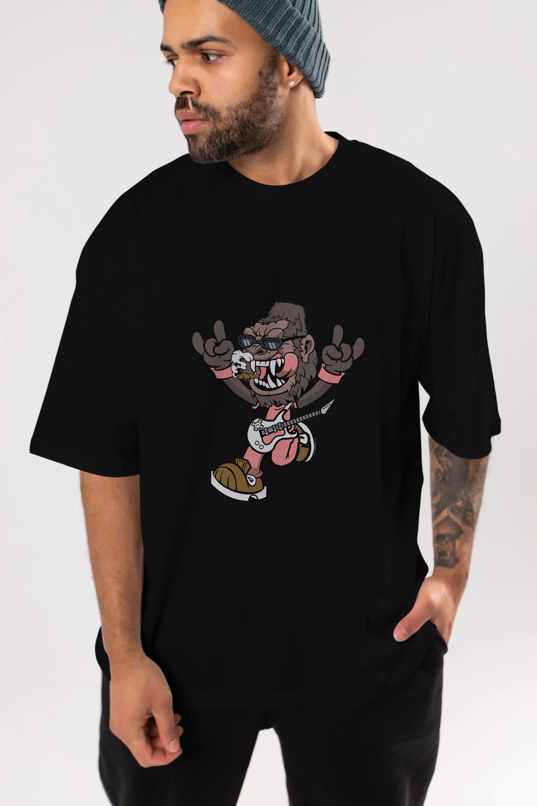 Gorilla Metal Ön Baskılı Oversize t-shirt Erkek Kadın Unisex %100 Pamuk tişort