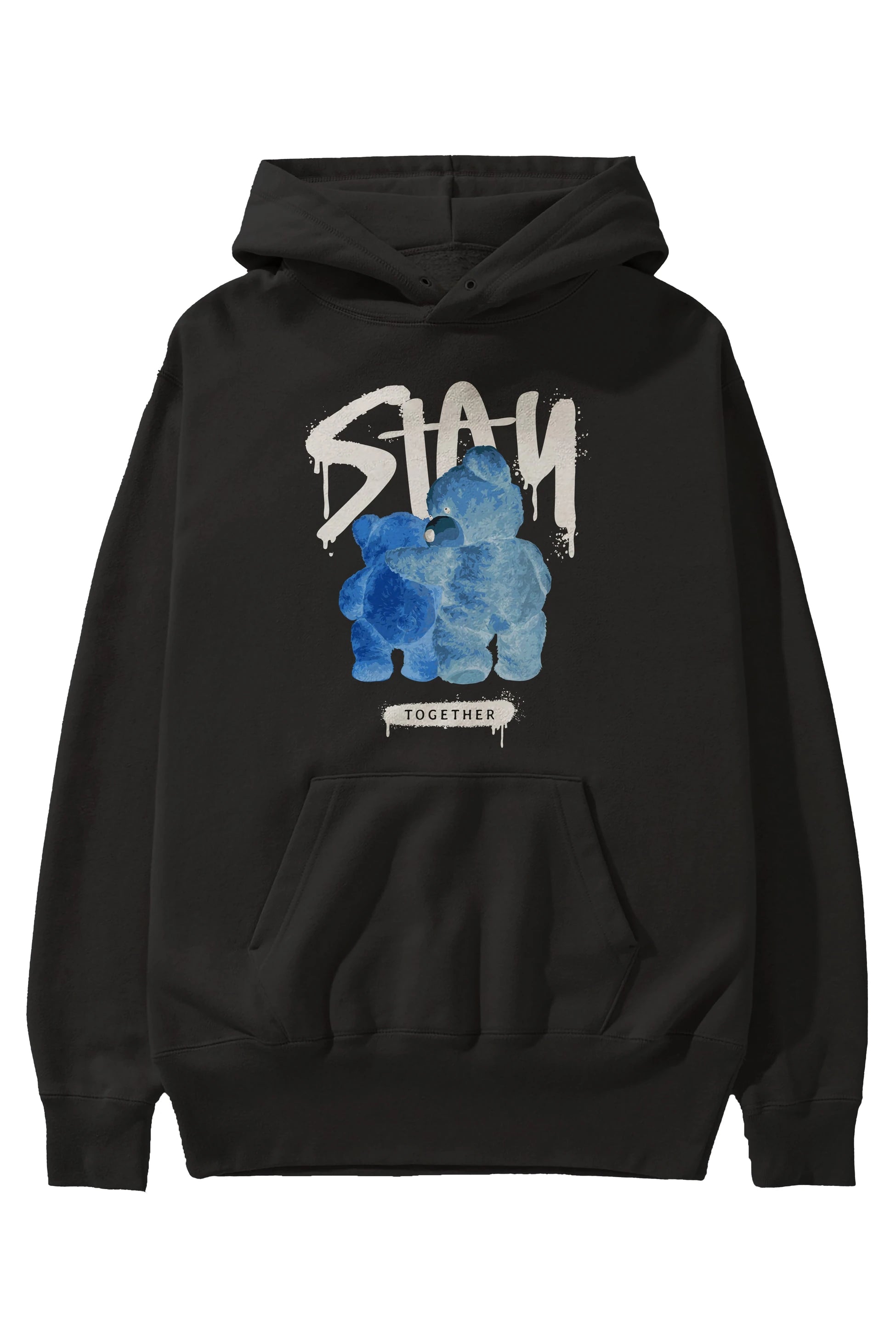 Stay Together Bear Ön Baskılı Hoodie Oversize Kapüşonlu Sweatshirt Erkek Kadın Unisex