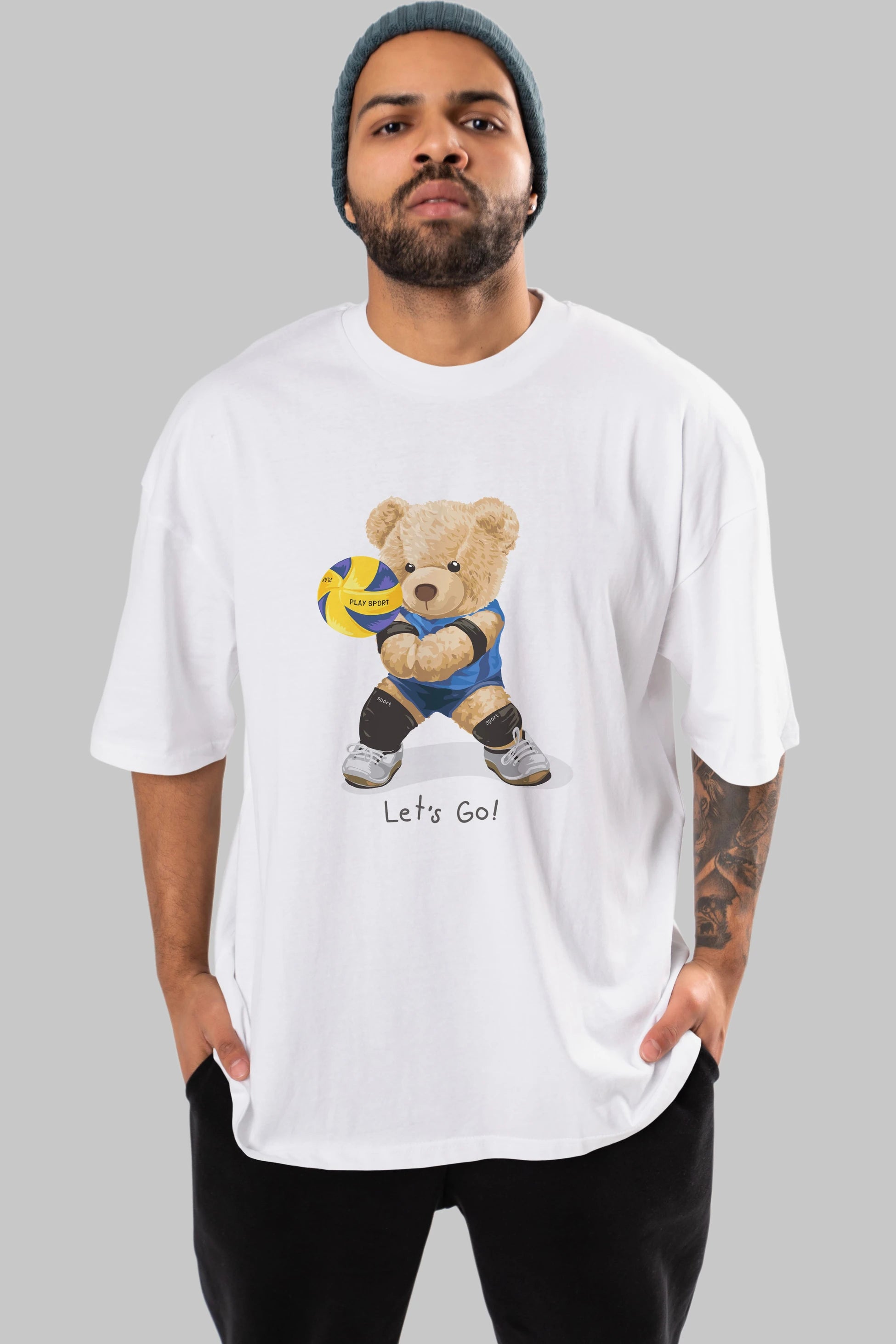 Teddy Bear Lets Go Ön Baskılı Oversize t-shirt Erkek Kadın Unisex %100 Pamuk