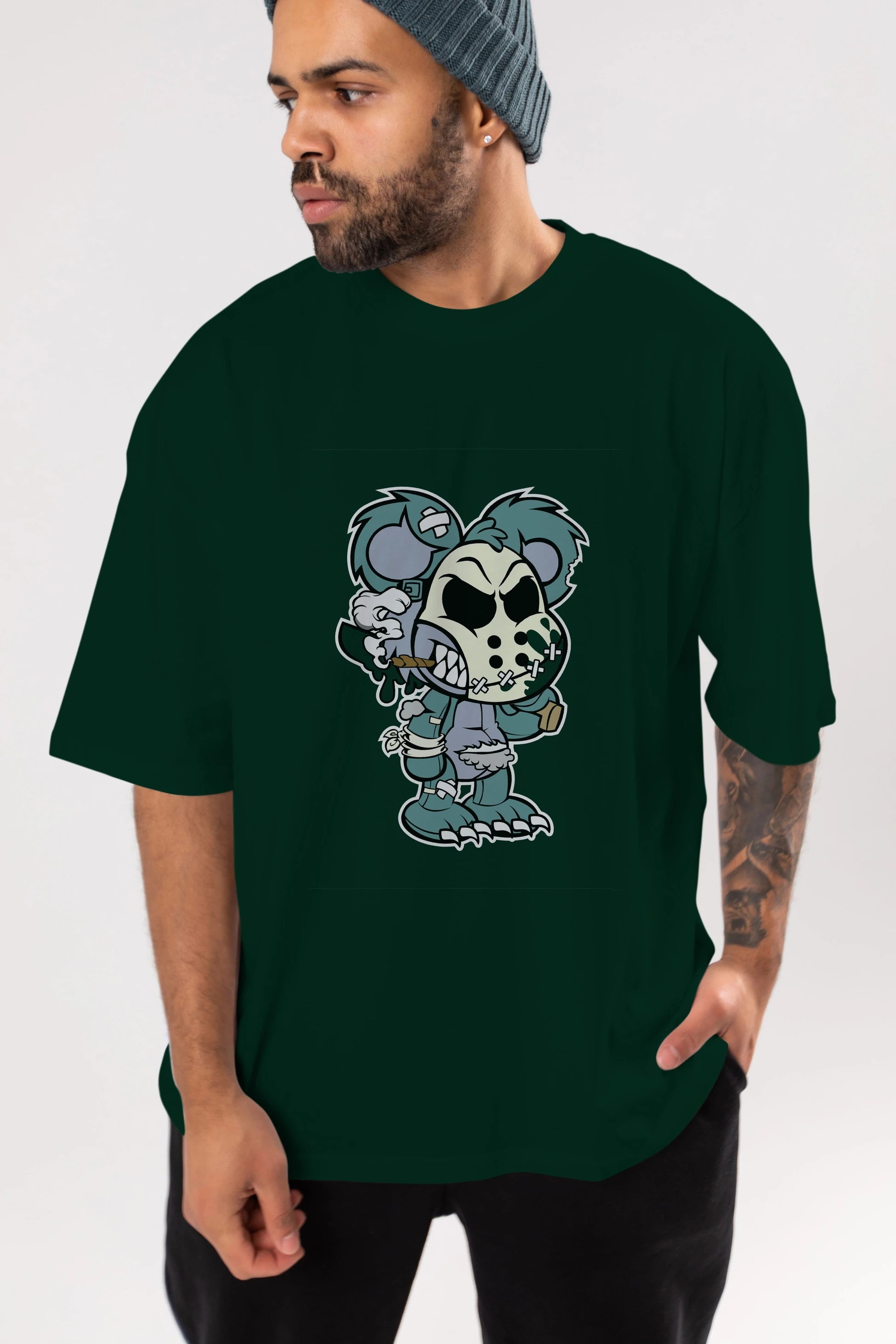 Evil Teddy Bear Ön Baskılı Oversize t-shirt Erkek Kadın Unisex %100 Pamuk tişort