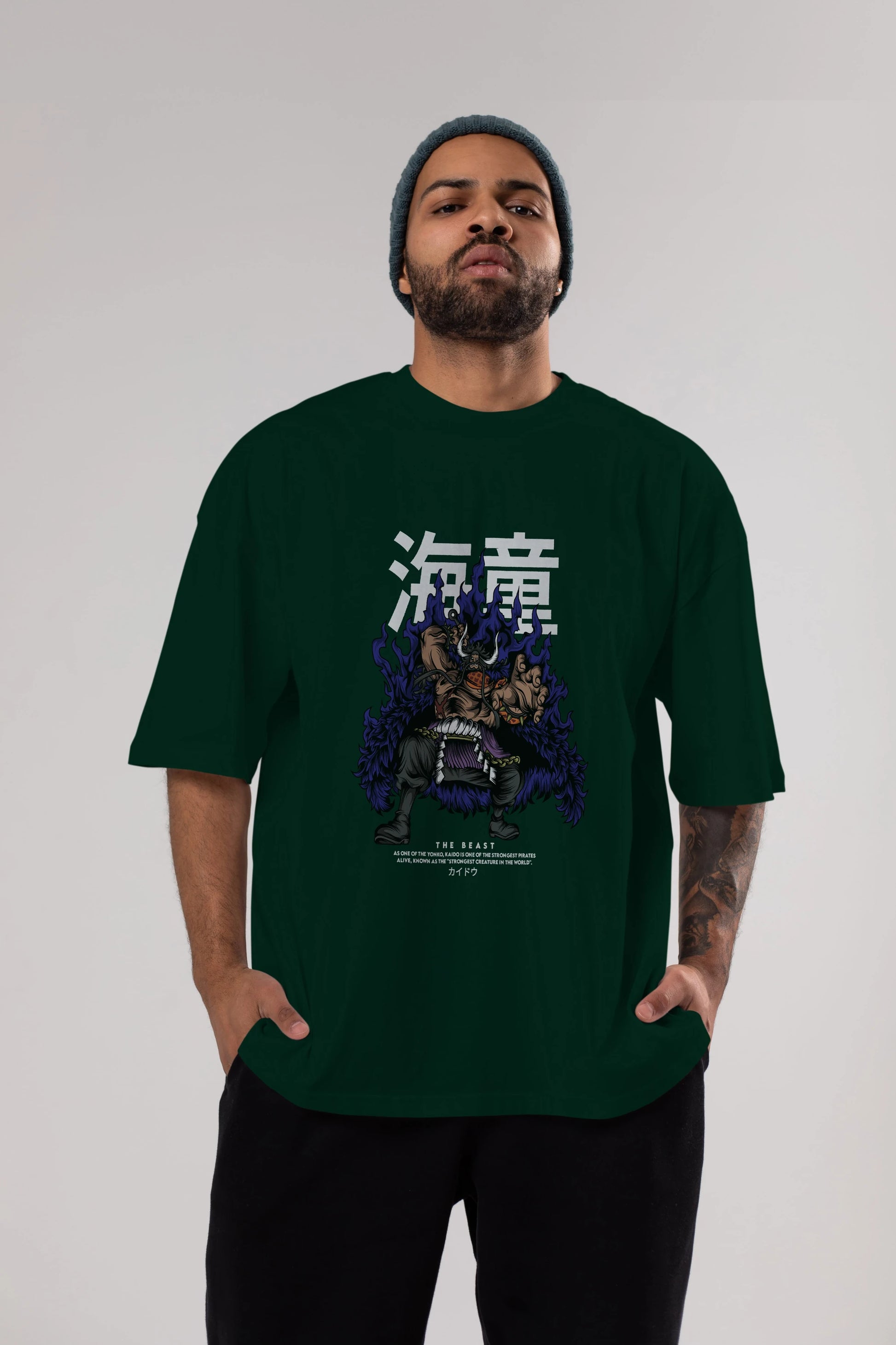 Kaido Anime Ön Baskılı Oversize t-shirt %100 pamuk Erkek Kadın Unisex