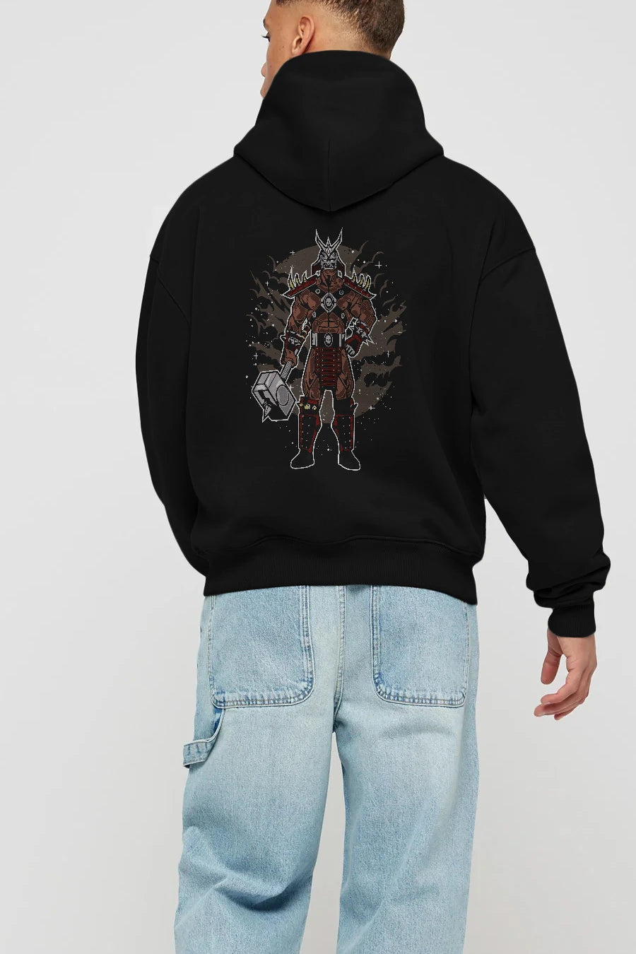 SHOU KHAN Arka Baskılı Hoodie Oversize Kapüşonlu Sweatshirt Erkek Kadın Unisex