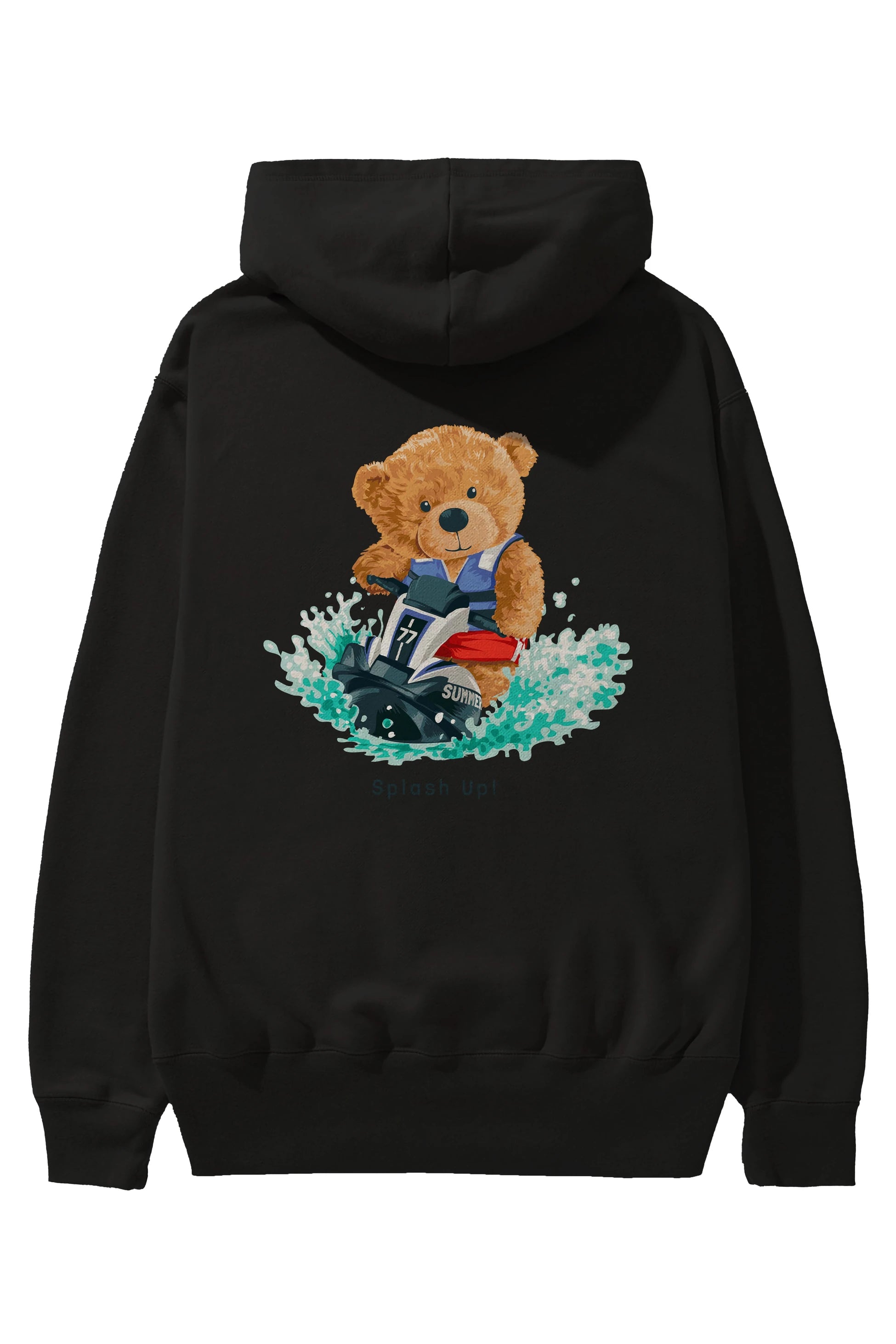 Teddy Bear Splash Up Arka Baskılı Hoodie Oversize Kapüşonlu Sweatshirt Erkek Kadın Unisex