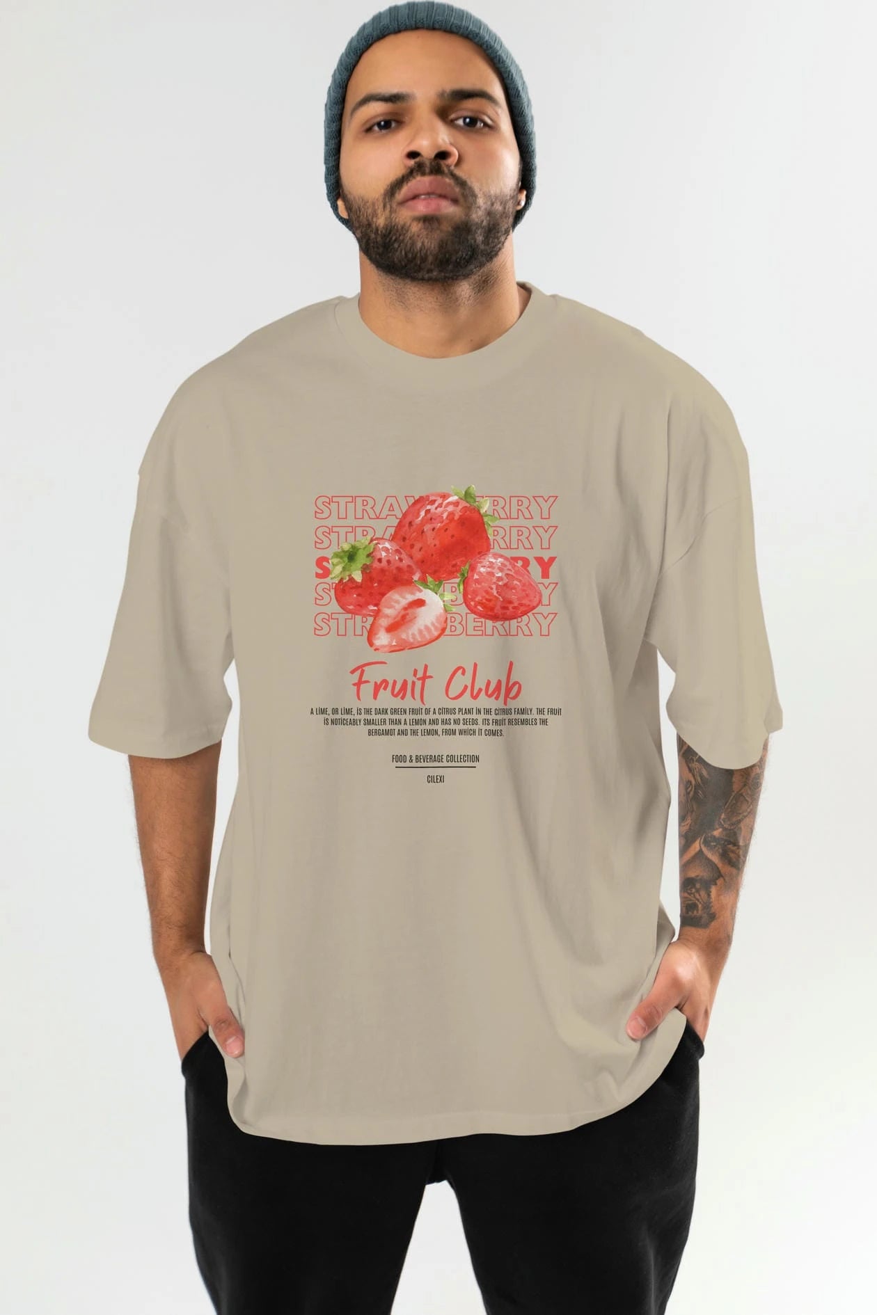Strawberry Ön Baskılı Oversize t-shirt Erkek Kadın Pamuk Bisiklet Yaka tişort