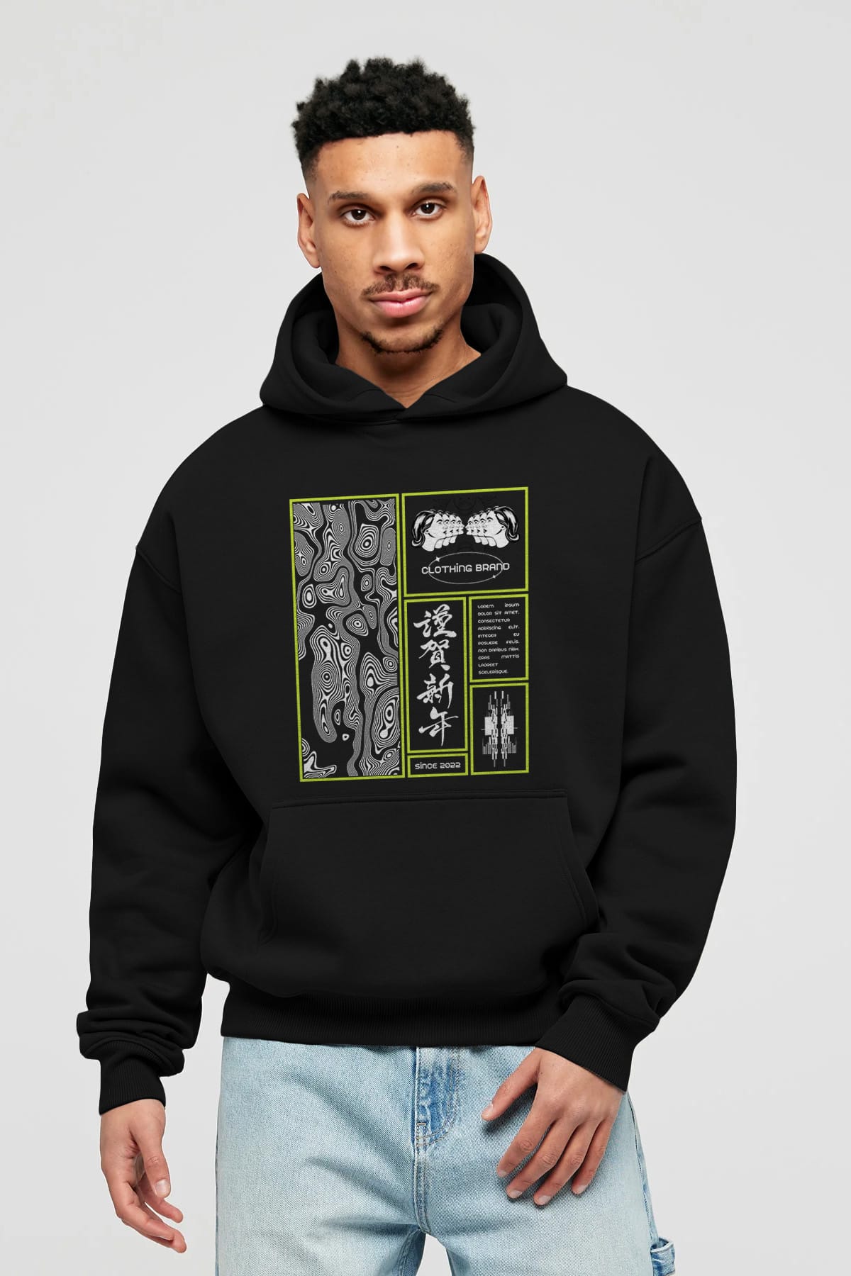 Neon Japanese Streetwear Ön Baskılı Oversize Hoodie Kapüşonlu Sweatshirt Erkek Kadın Unisex