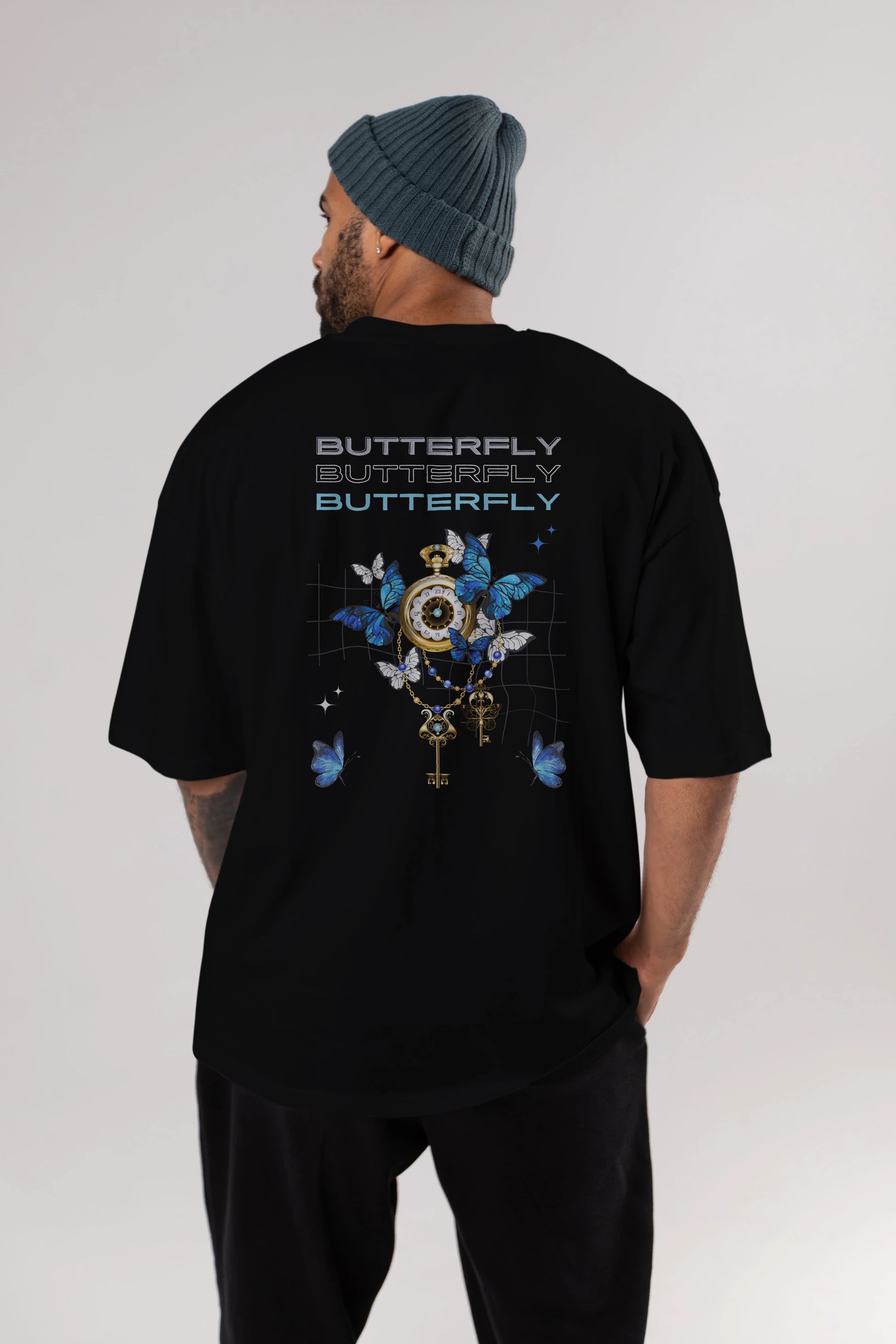 Butterfly Yazılı Arka Baskılı Oversize t-shirt Erkek Kadın Unisex