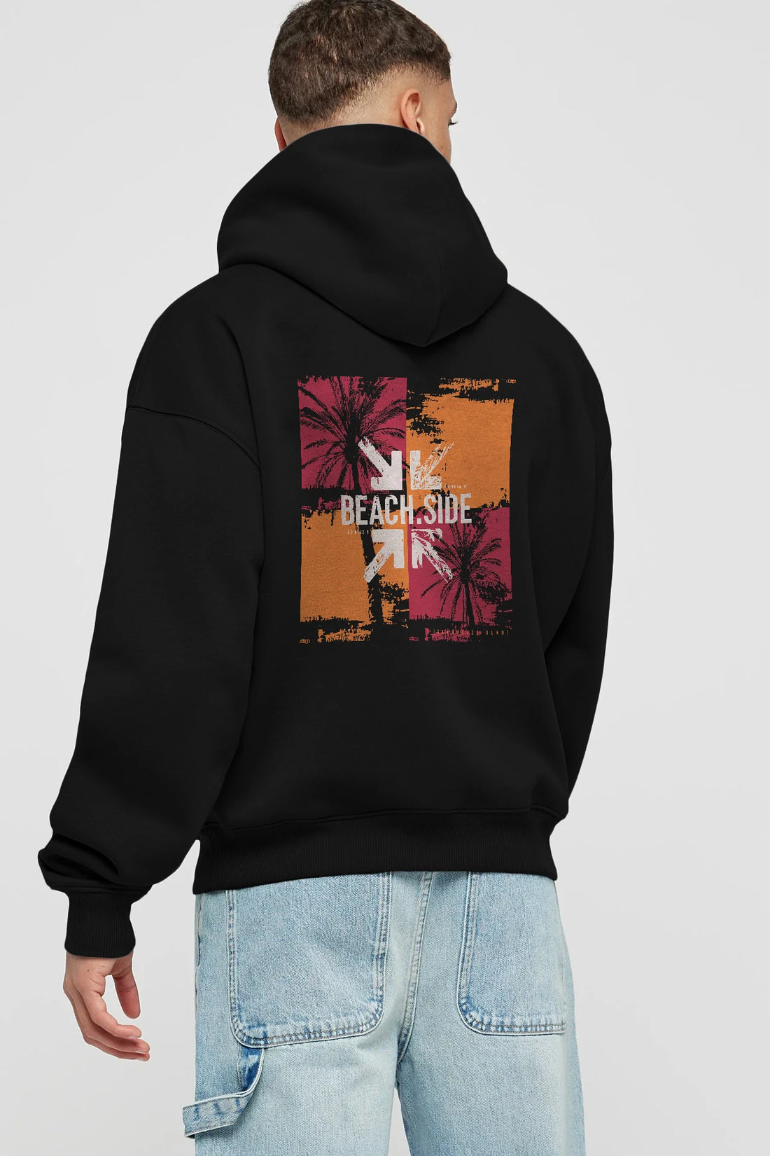 Beach Side Arka Baskılı Hoodie Oversize Kapüşonlu Sweatshirt Erkek Kadın Unisex