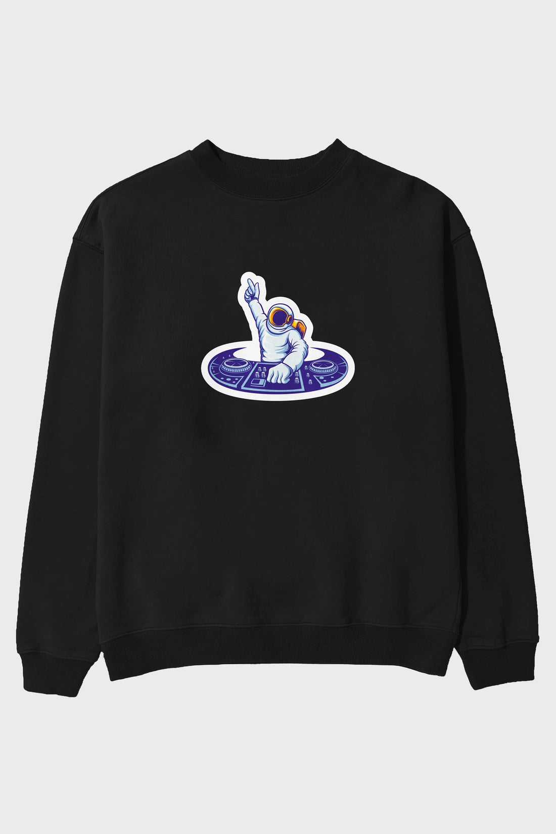 Astronaut Disk Jockey Party Sticker Ön Baskılı Oversize Sweatshirt Erkek Kadın Unisex