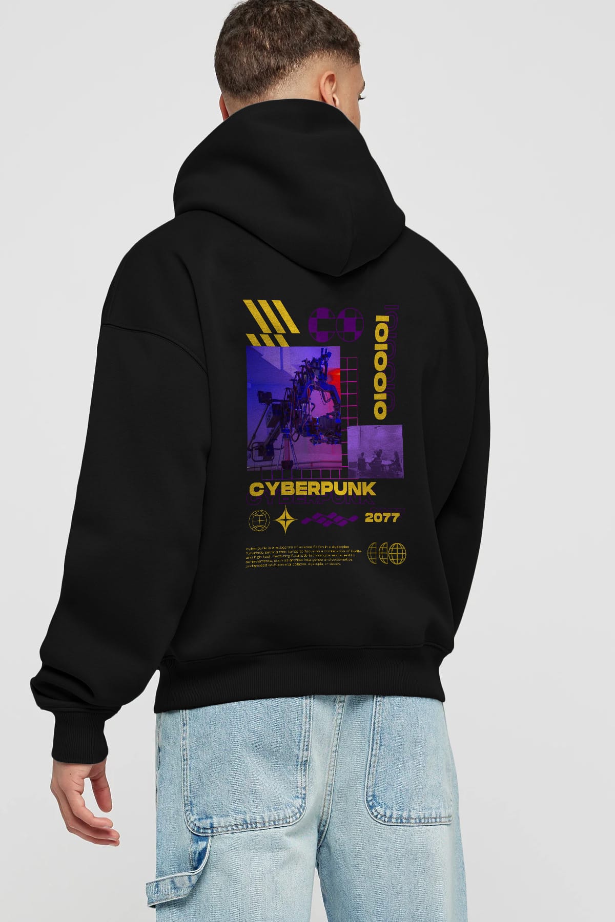 Cyberpunk Yazılı Arka Baskılı Oversize Hoodie Kapüşonlu Sweatshirt Erkek Kadın Unisex