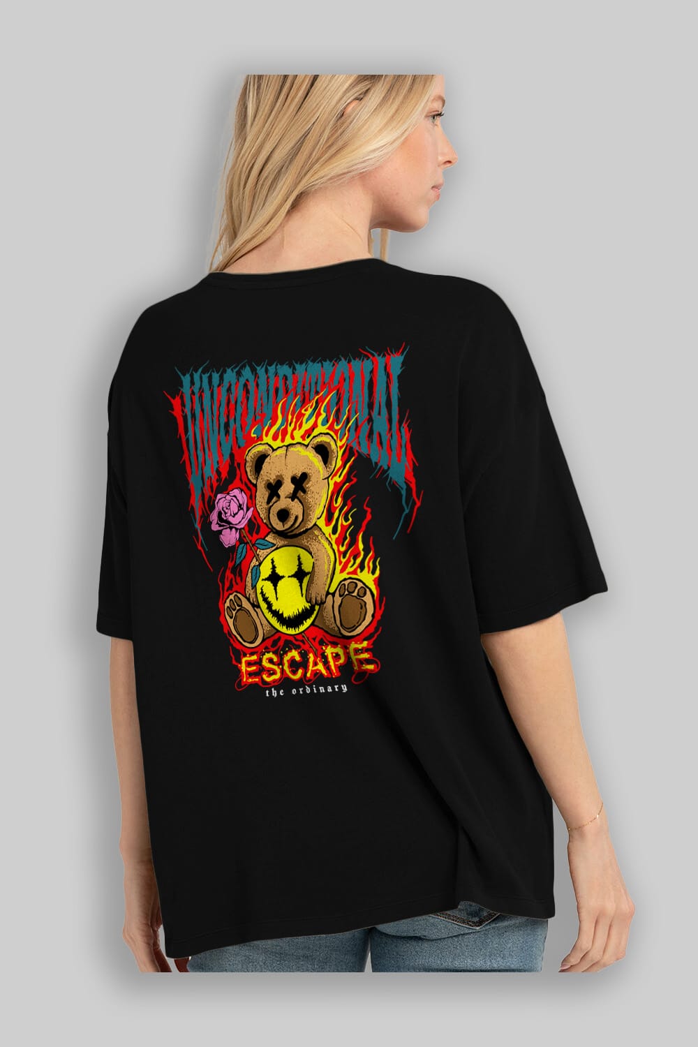 Escape Bear Arka Baskılı Oversize t-shirt Erkek Kadın Unisex