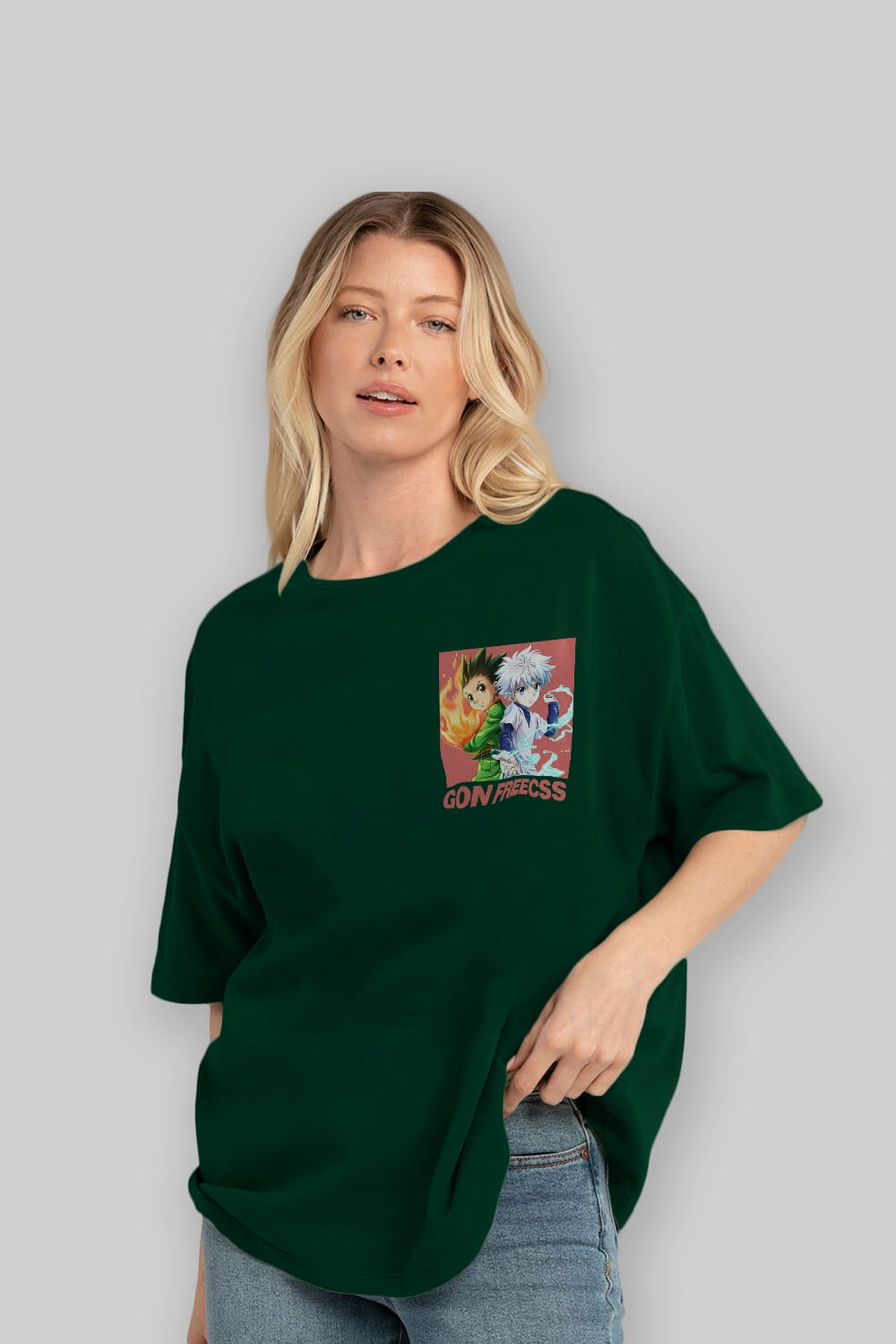 Gon Freecss HUNTER X HUNTER 4 Ön Sol Baskılı Oversize t-shirt Erkek Kadın Unisex %100 Pamuk Bisiklet Yaka tişort