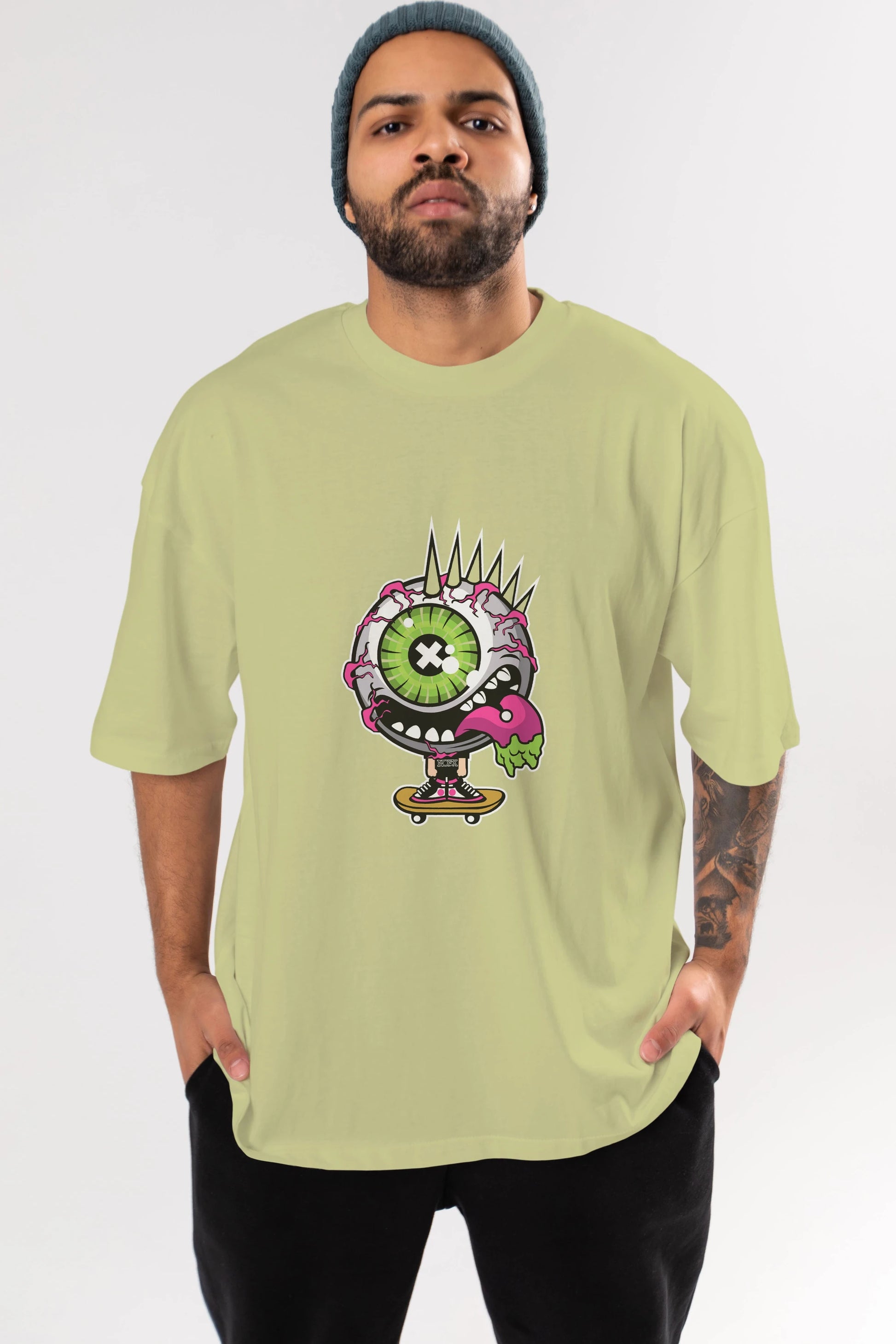 Eye Monster Skater Ön Baskılı Oversize t-shirt Erkek Kadın Unisex %100 Pamuk tişort