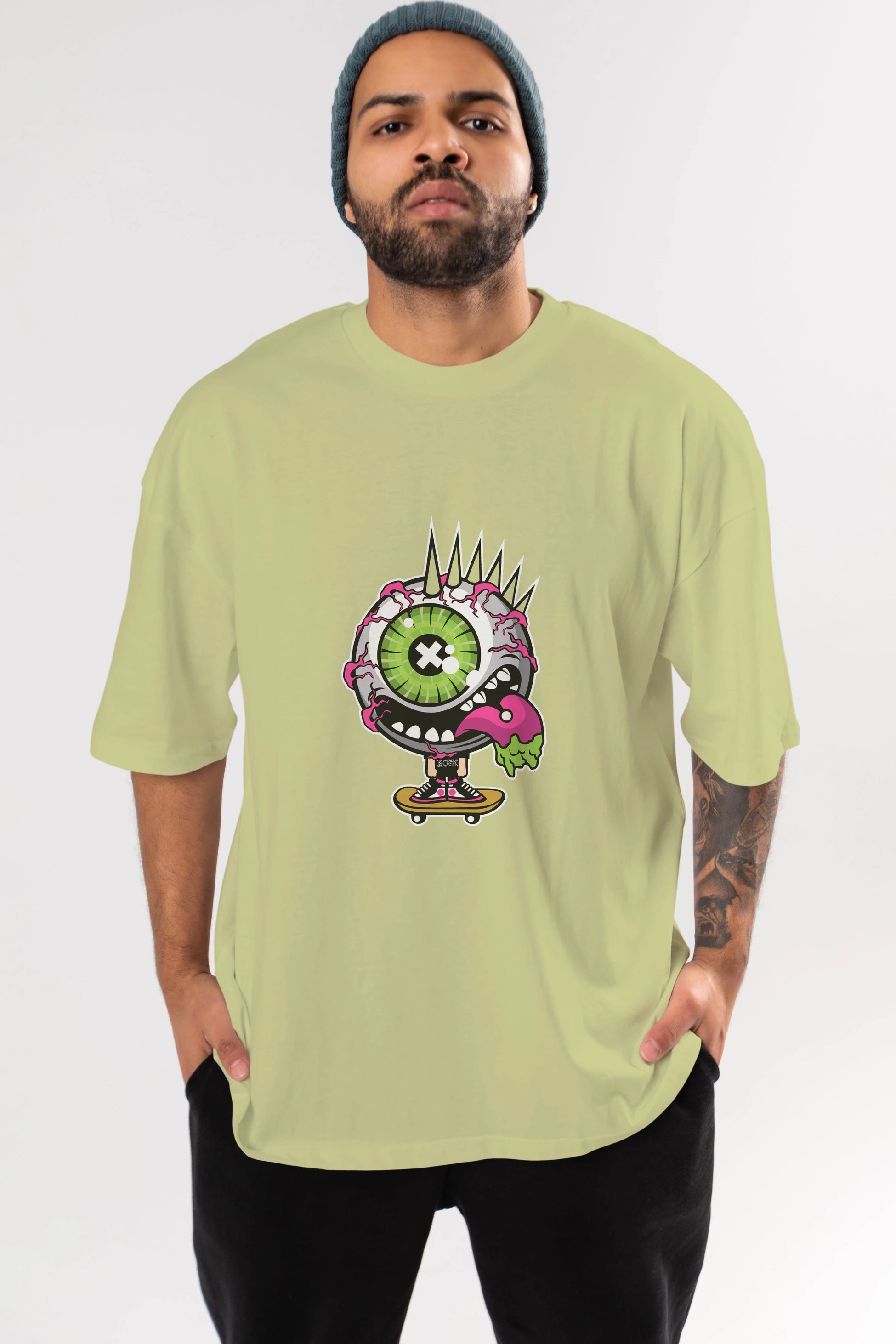Eye Monster Skater Ön Baskılı Oversize t-shirt Erkek Kadın Unisex %100 Pamuk tişort