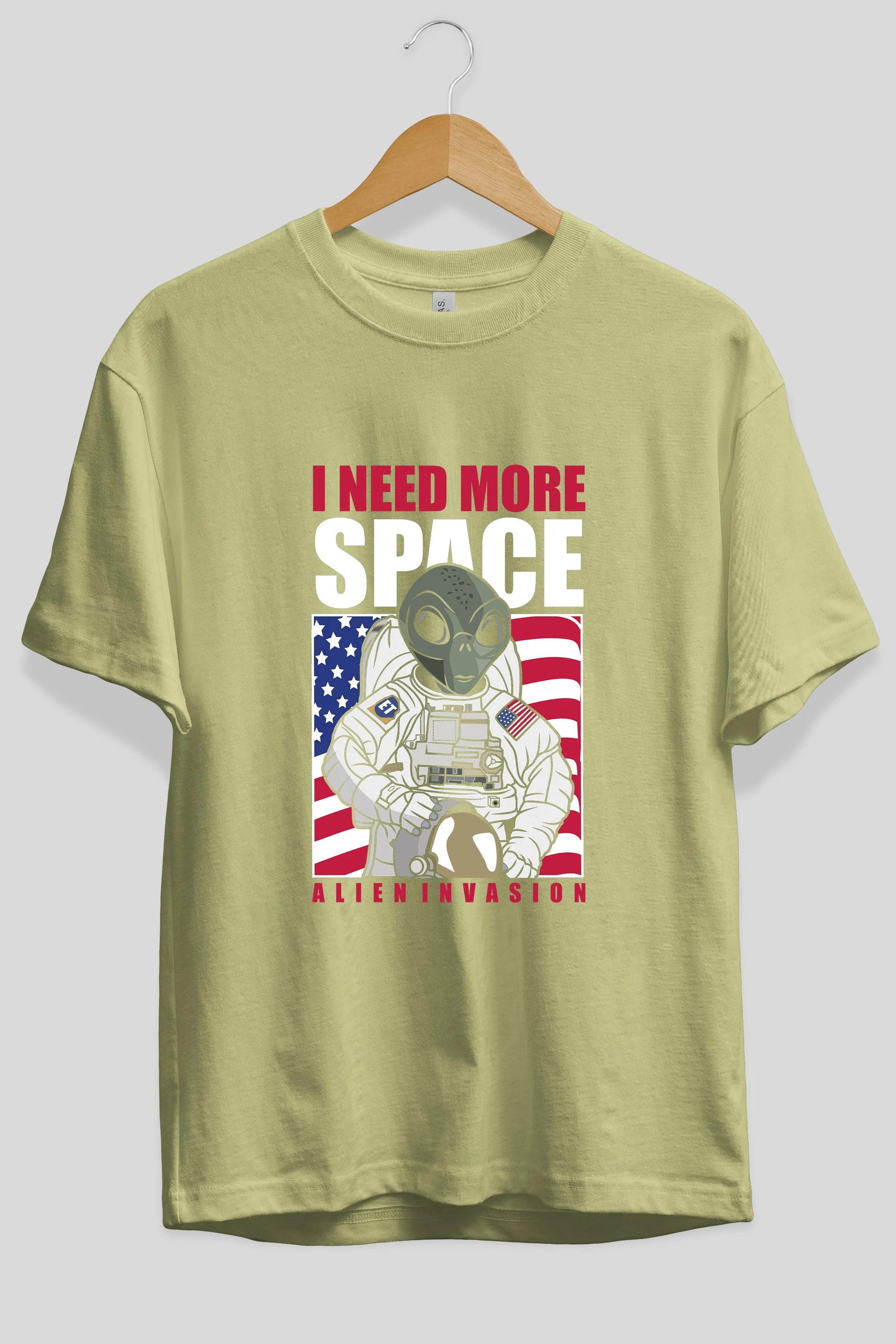 Alien Astronaut Ön Baskılı Oversize t-shirt Erkek Kadın Unisex %100 Pamuk tişort
