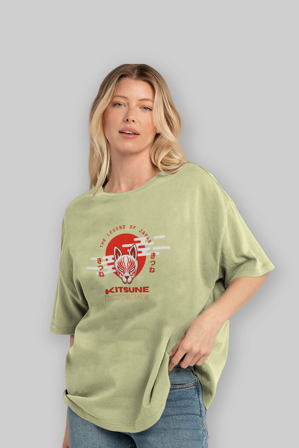 Kitsune Mask Ön Baskılı Oversize t-shirt Erkek Kadın Unisex