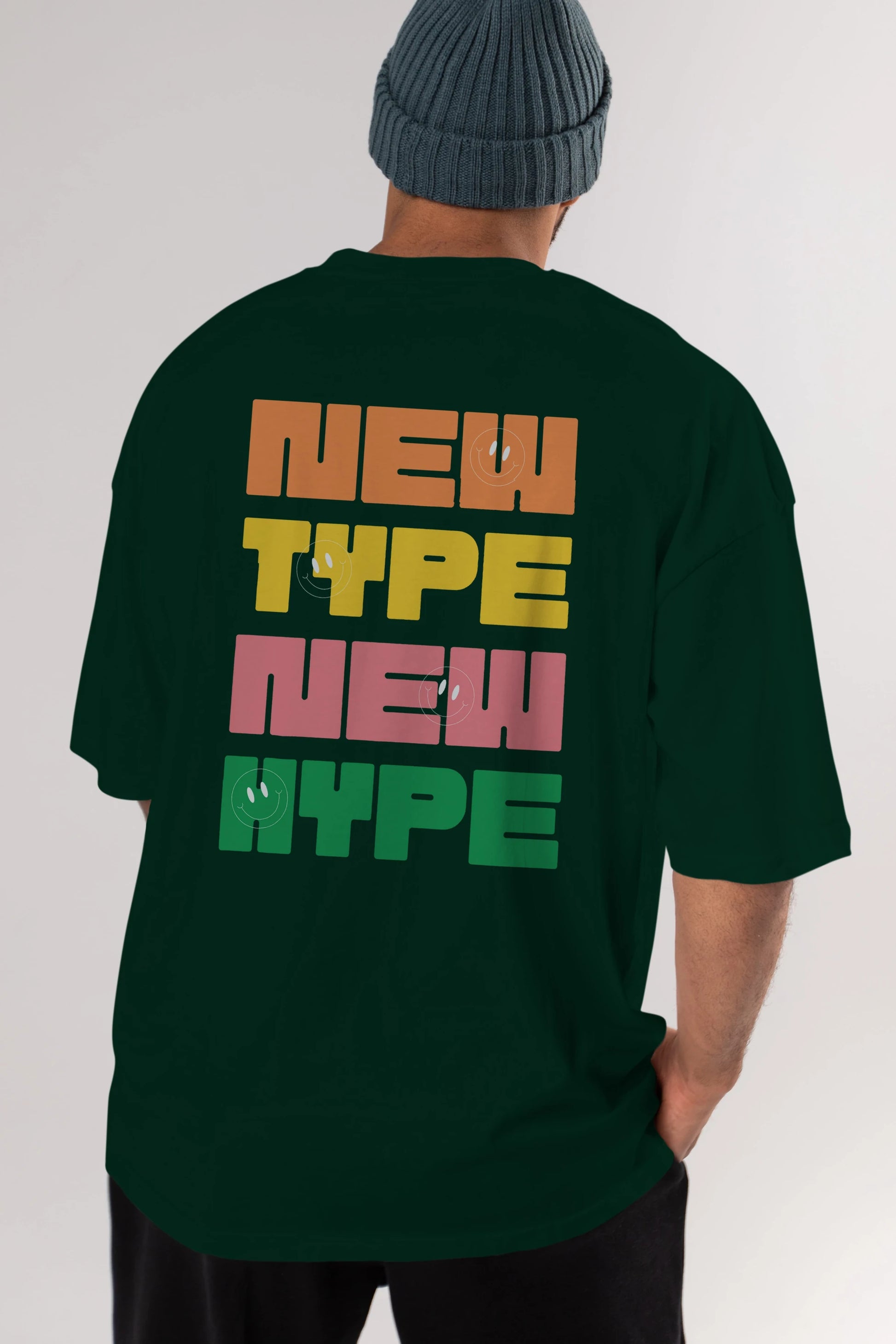 New Type New Hype Yazılı Arka Baskılı Oversize t-shirt Erkek Kadın Unisex